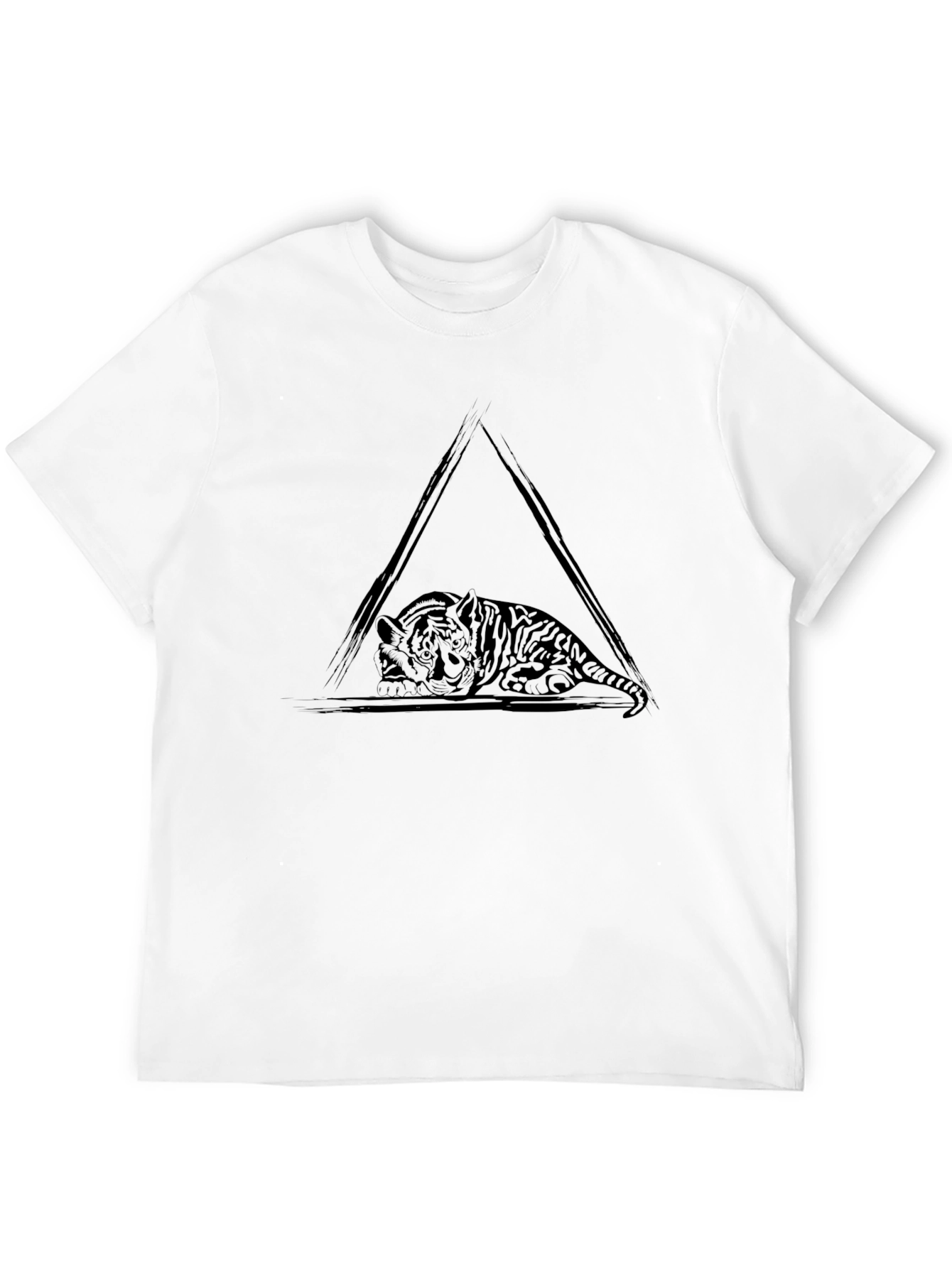 Black Black Tiger Triangle Graphic Tee - Cool Casual Style view 12