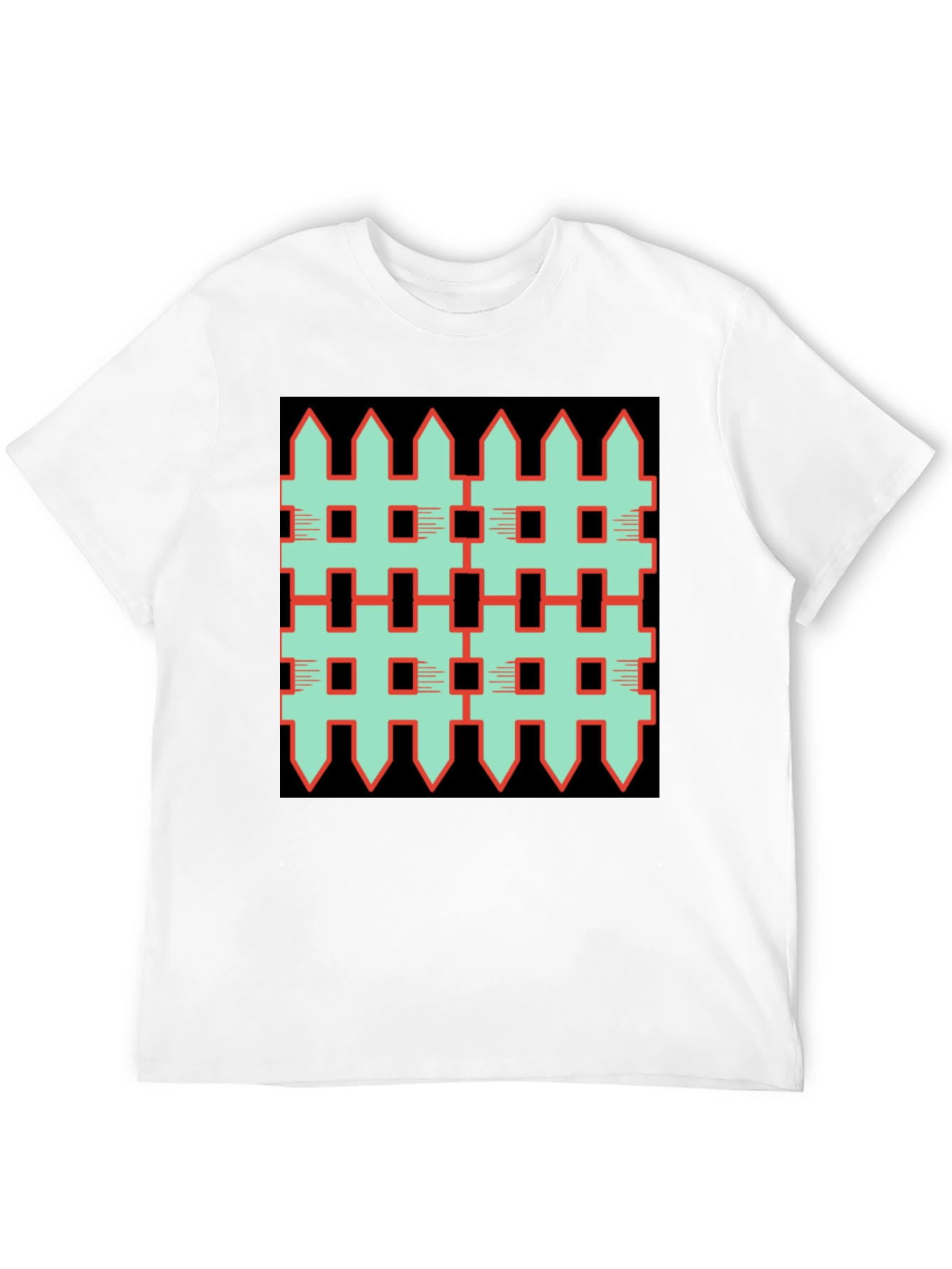 Black Unique Fence Pattern Graphic Tee - Black view 12