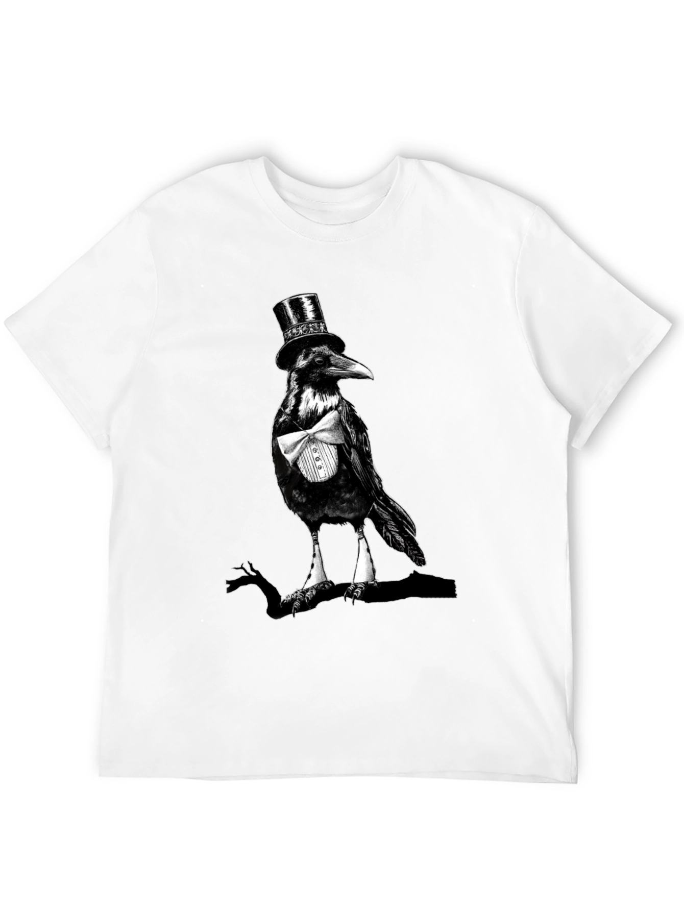 Black Raven Top Hat Bowtie T-Shirt, Mens Black Tee view 12