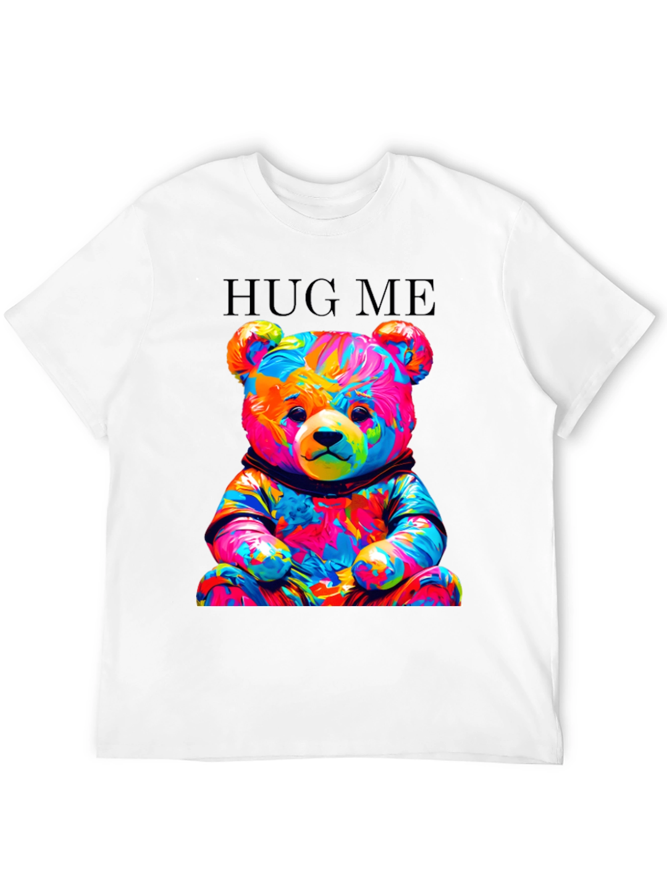 Black Colorful Teddy Bear Hug Me Graphic T-Shirt view 12