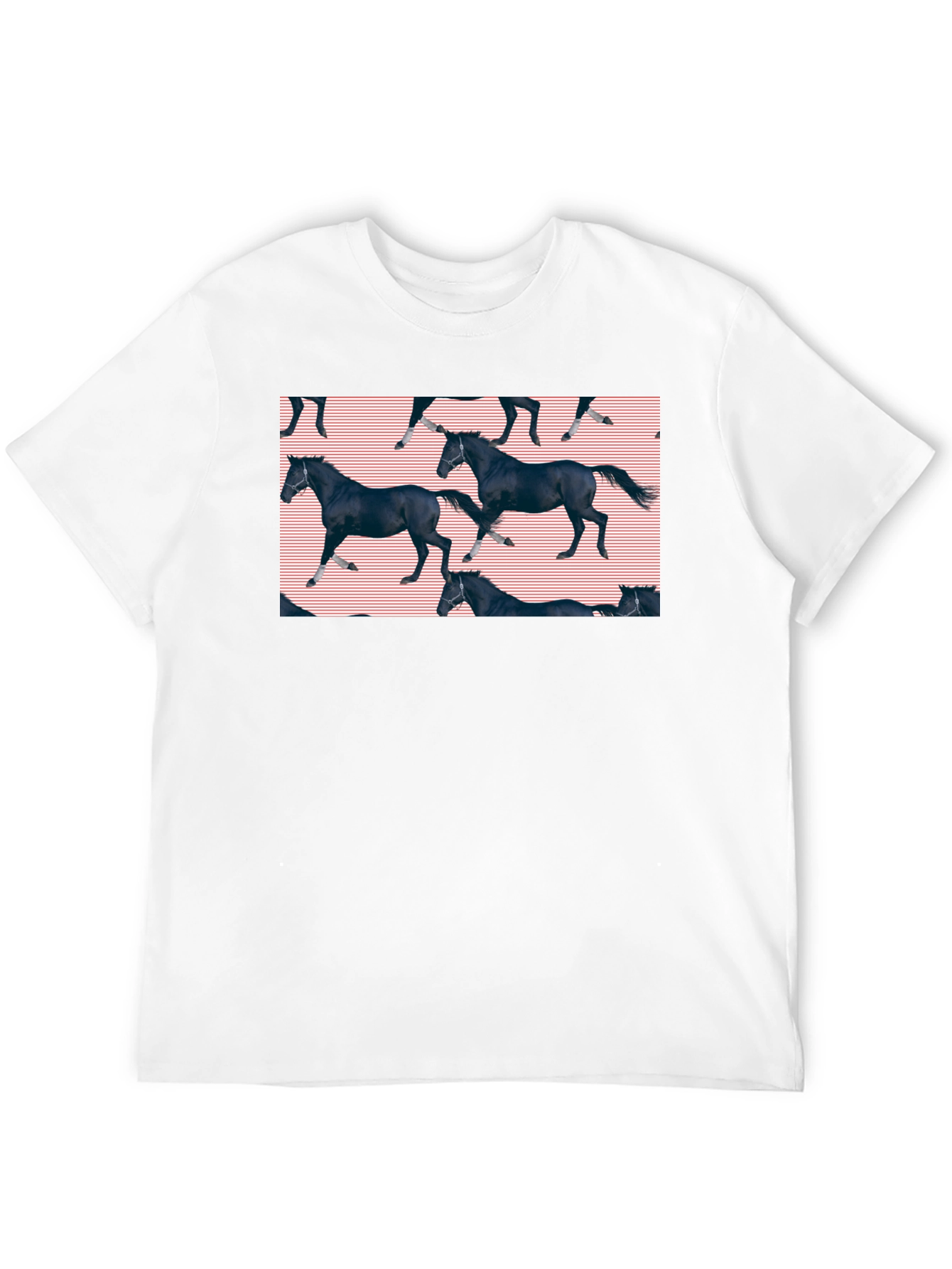 Black Black Horse Pattern T-Shirt view 12