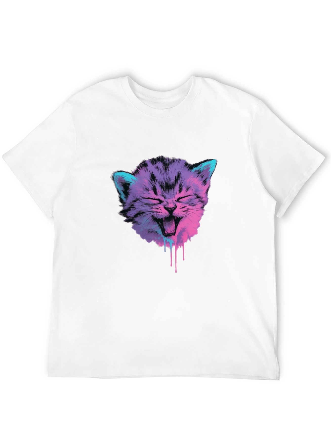 Black Vaporwave Cat Graphic Tee - Black Cotton Blend view 12