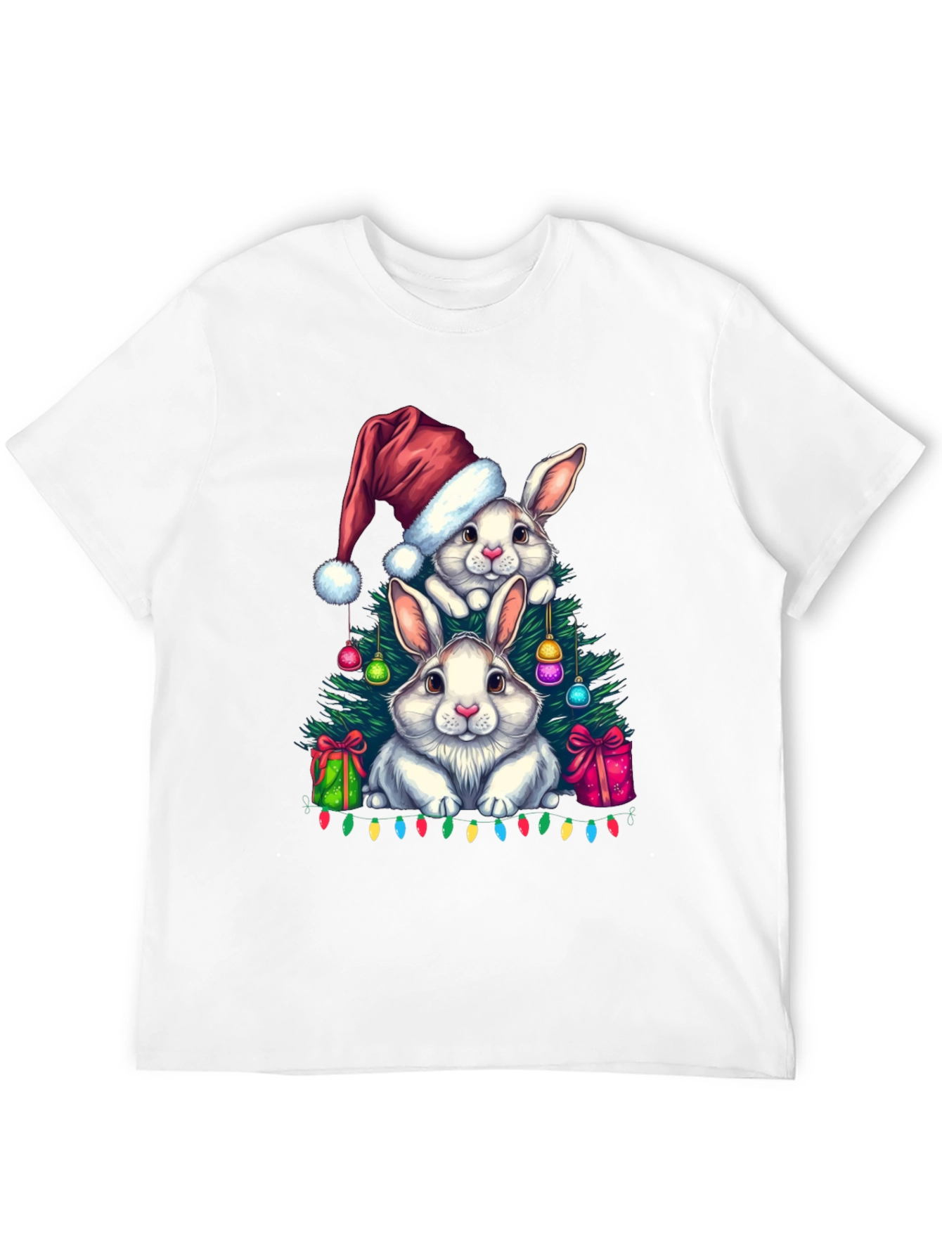 Black Christmas Bunny T-Shirt: Festive Holiday Rabbit Design view 12