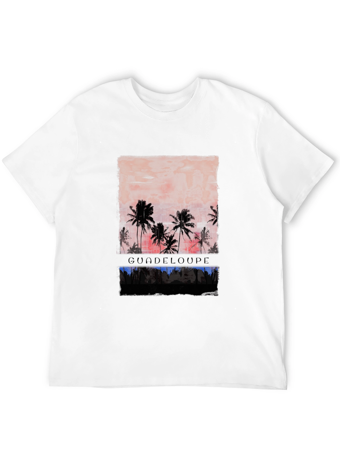 Black Guadeloupe Palm Tree Sunset Men's Graphic T-Shirt view 12