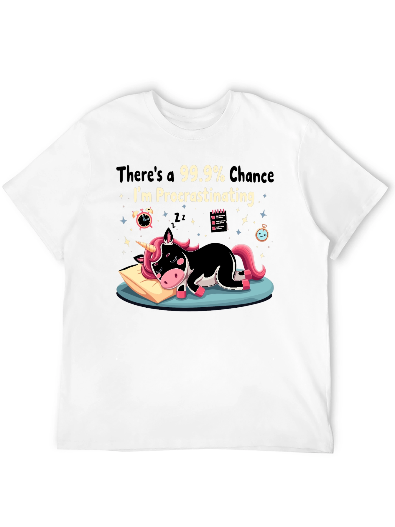 Black Procrastinating Unicorn Graphic Tee view 12