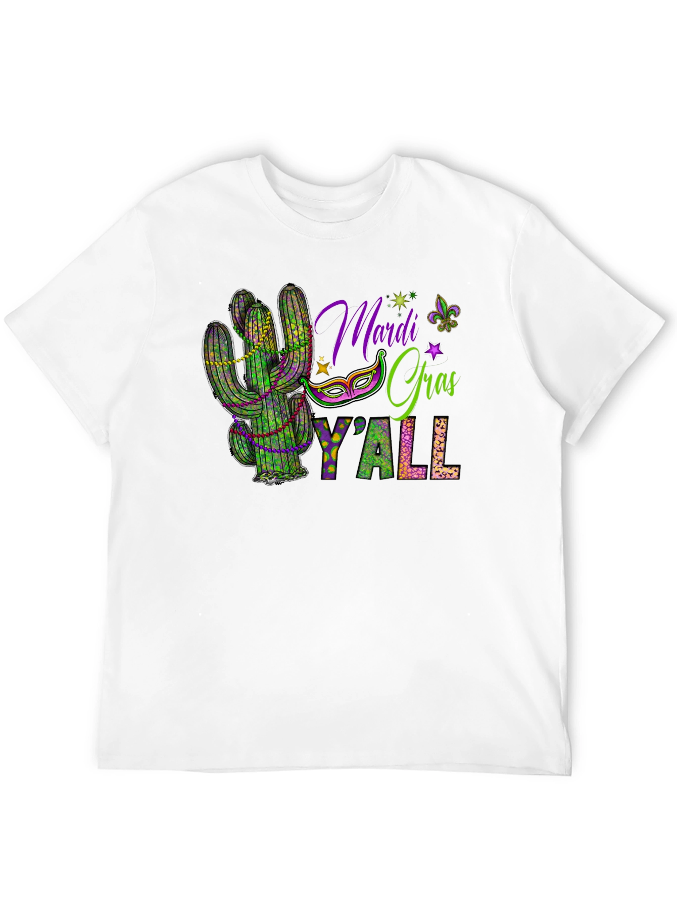 Black Mardi Gras Y'all Cactus T-Shirt view 12