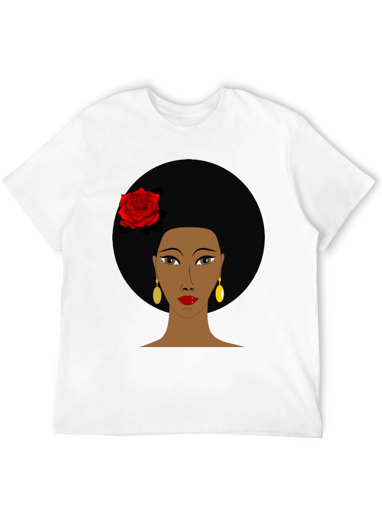 Black Afro Woman Rose Graphic Tee - Stylish Black T-Shirt view 12