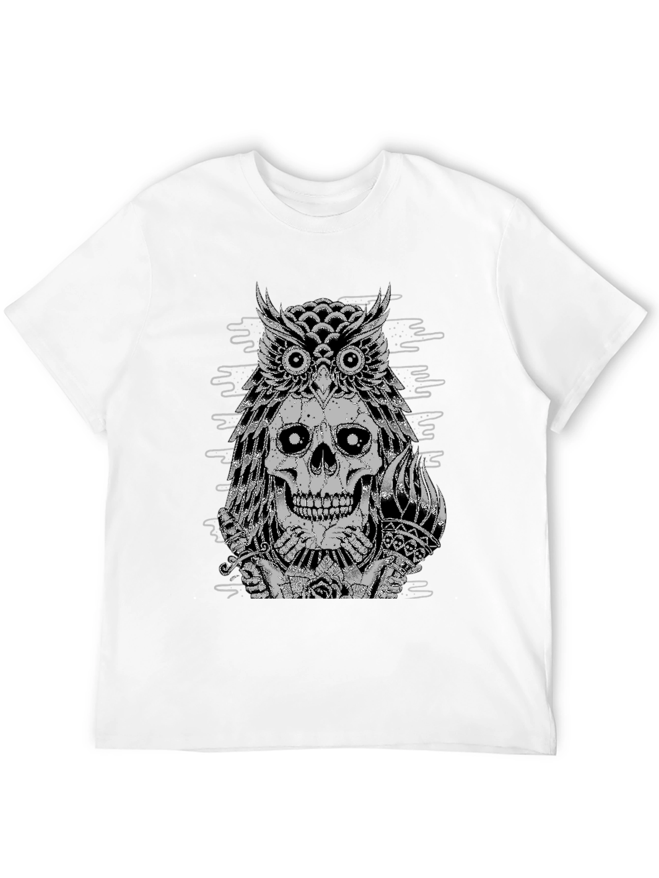 Black Owl Skull Graphic Tee - Black Cotton T-Shirt view 12