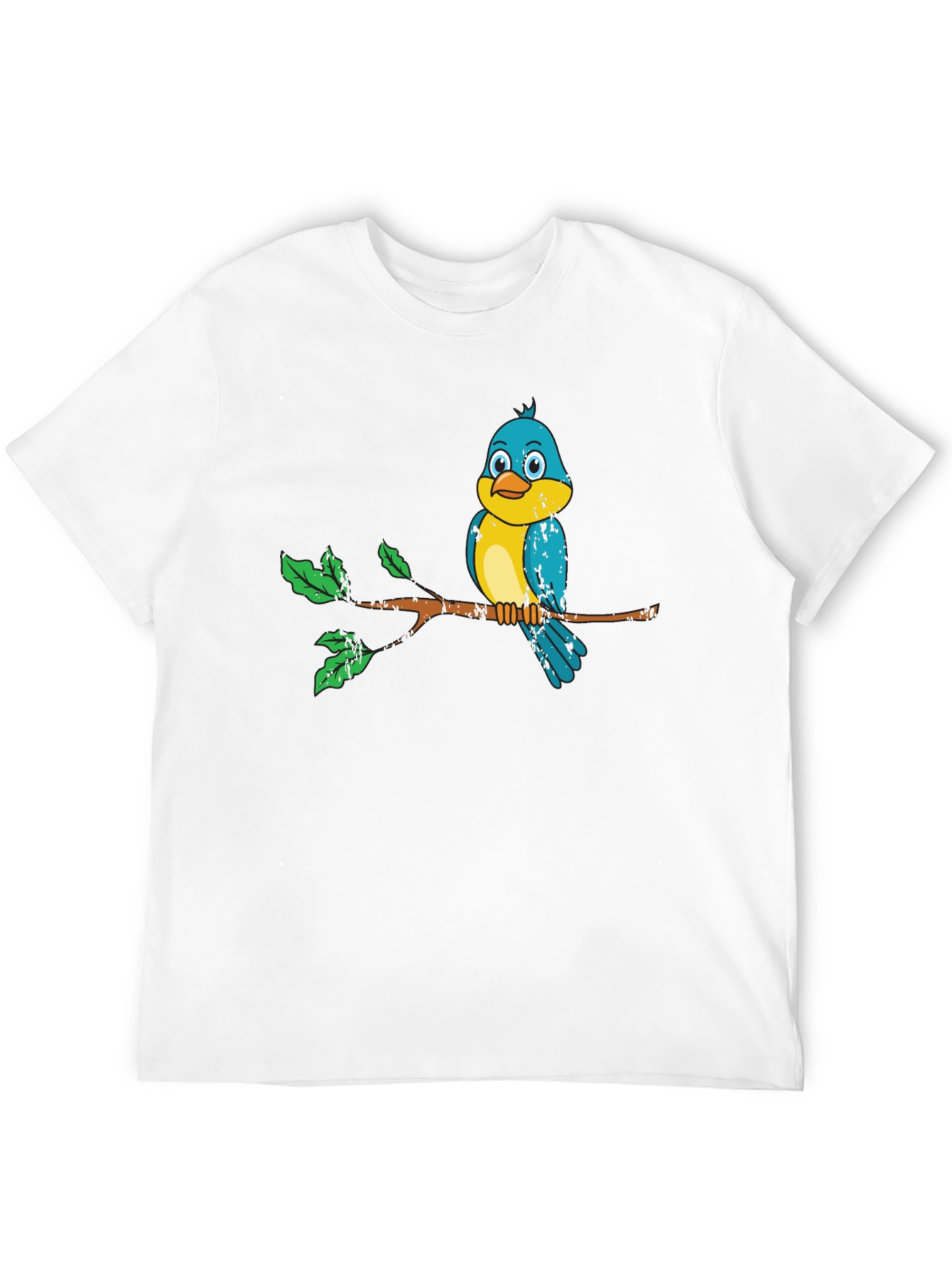 Black Cute Bird on Branch Graphic Tee - Unisex Black T-Shirt view 12