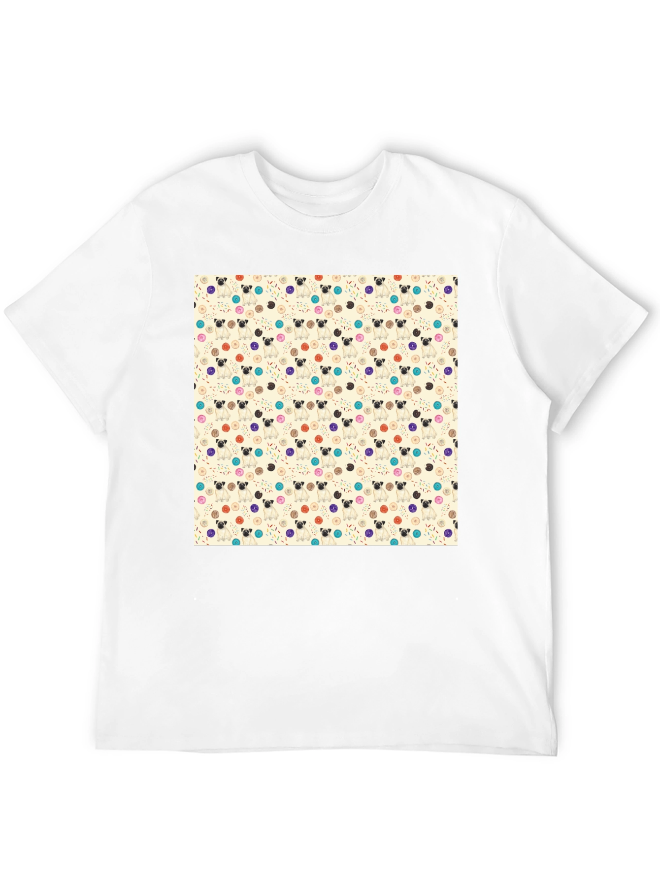 Black Pug & Donut Pattern Tee - Trendy Graphic T-Shirt view 12