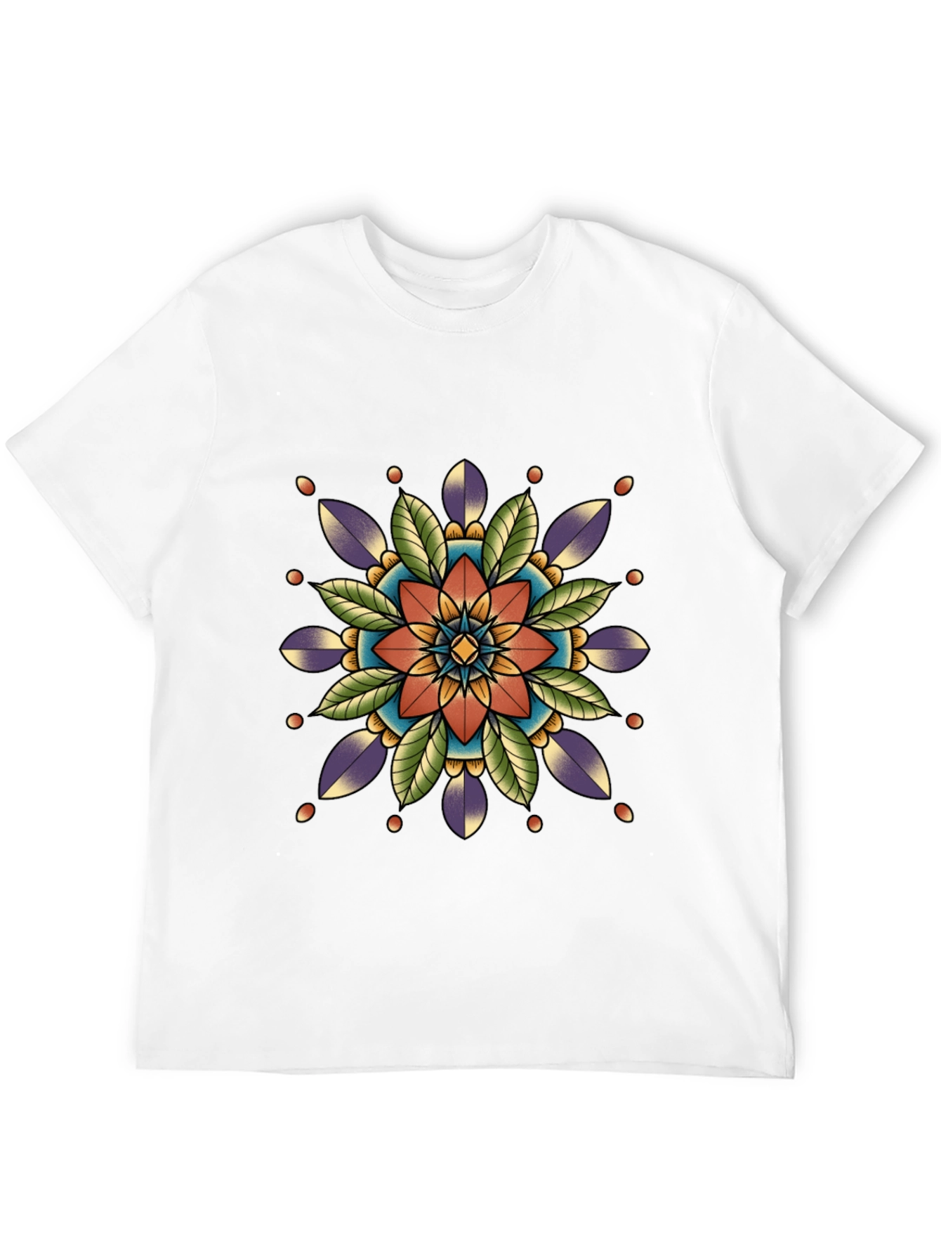 Black Geometric Mandala Print Black T-Shirt view 12