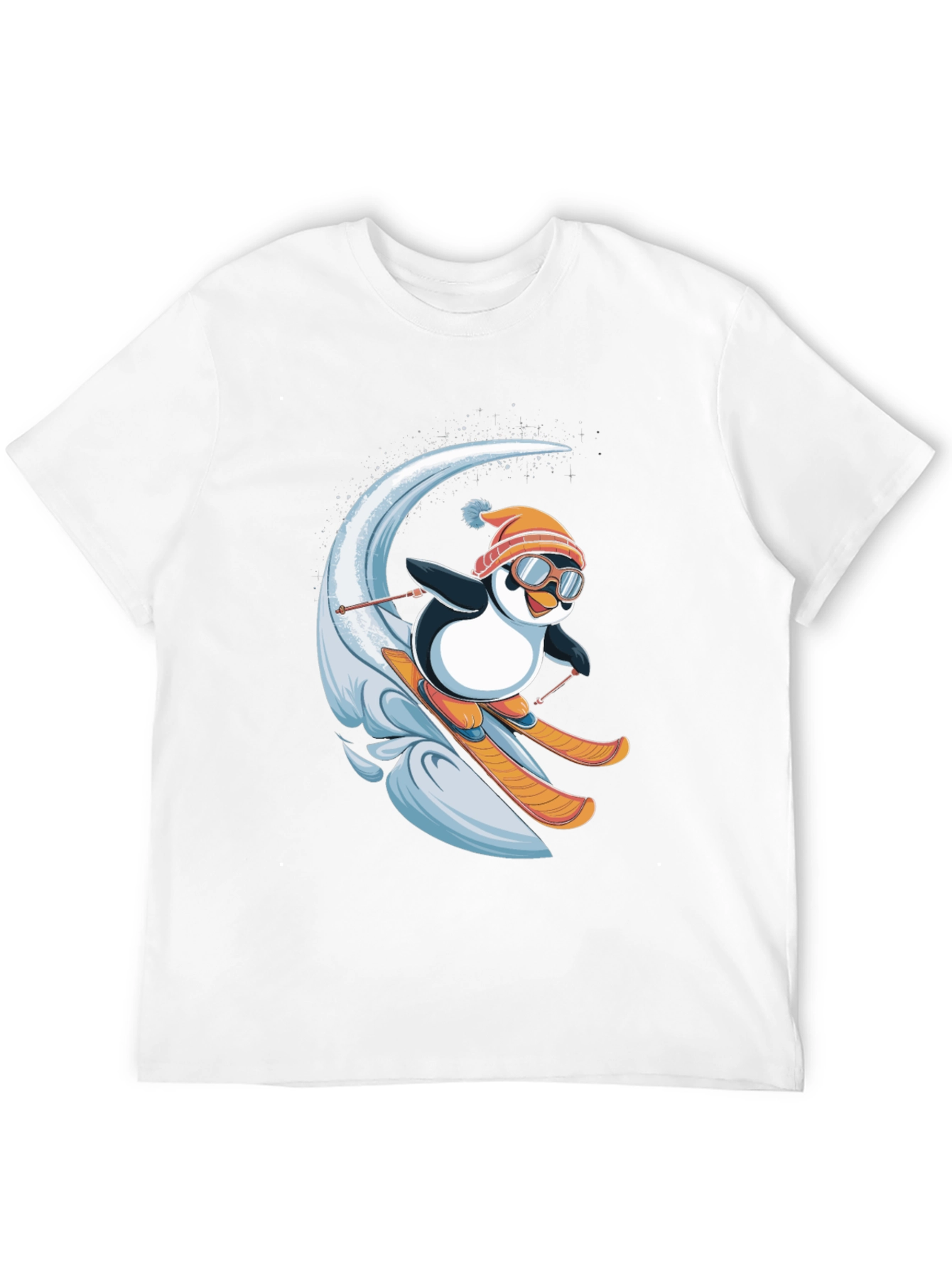 Black Skiing Penguin Graphic T-Shirt - Fun Winter Apparel view 12