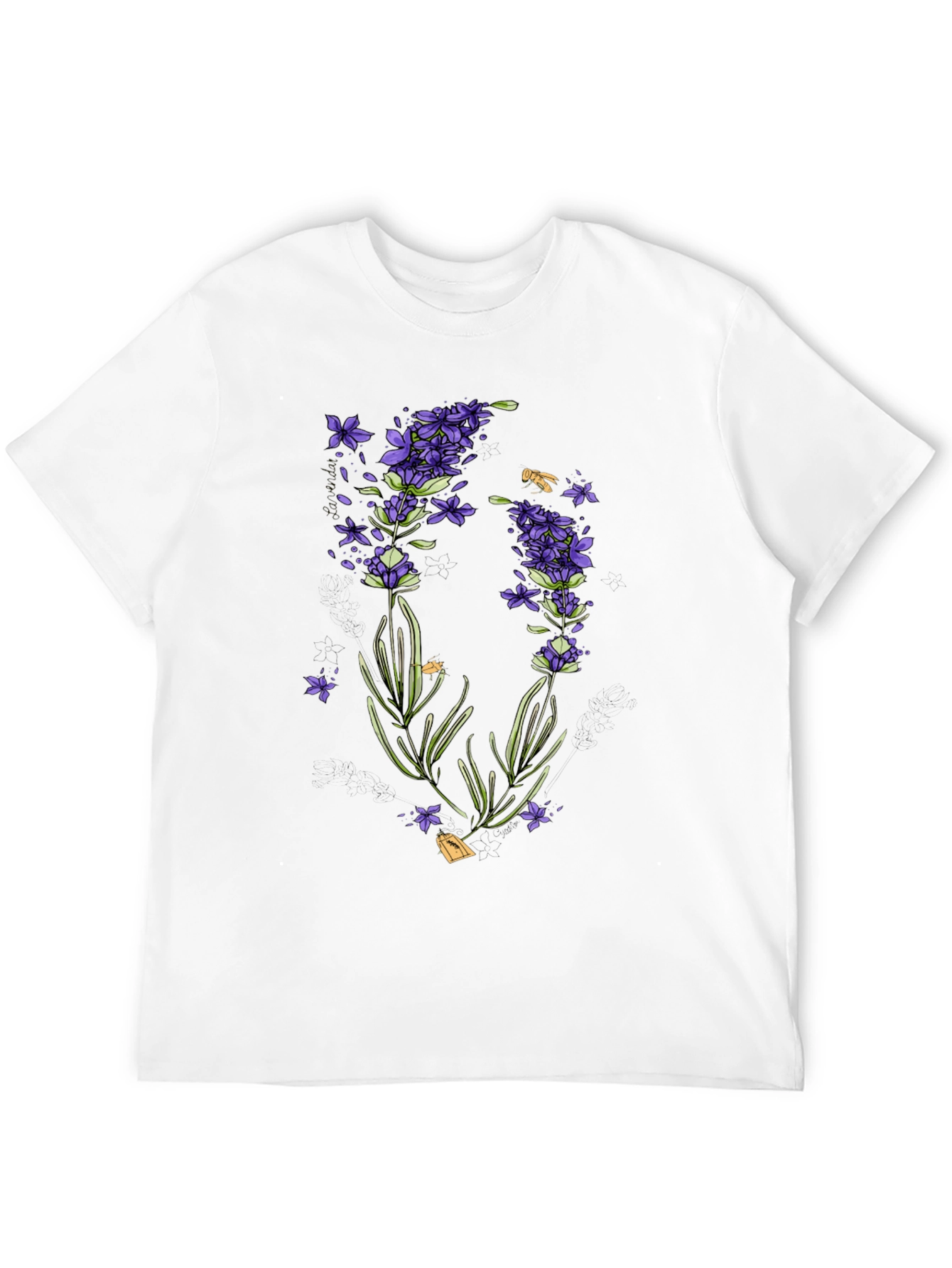 Black Lavender Print Black T-Shirt - Stylish & Unique view 12