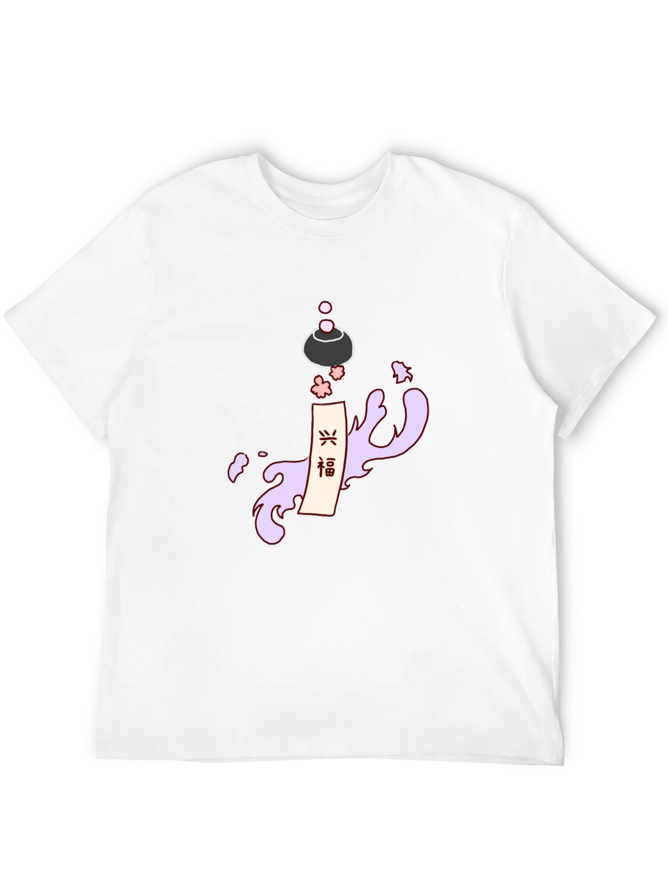 Black Men's Black T-Shirt with Japanese-Inspired Graphic view 12