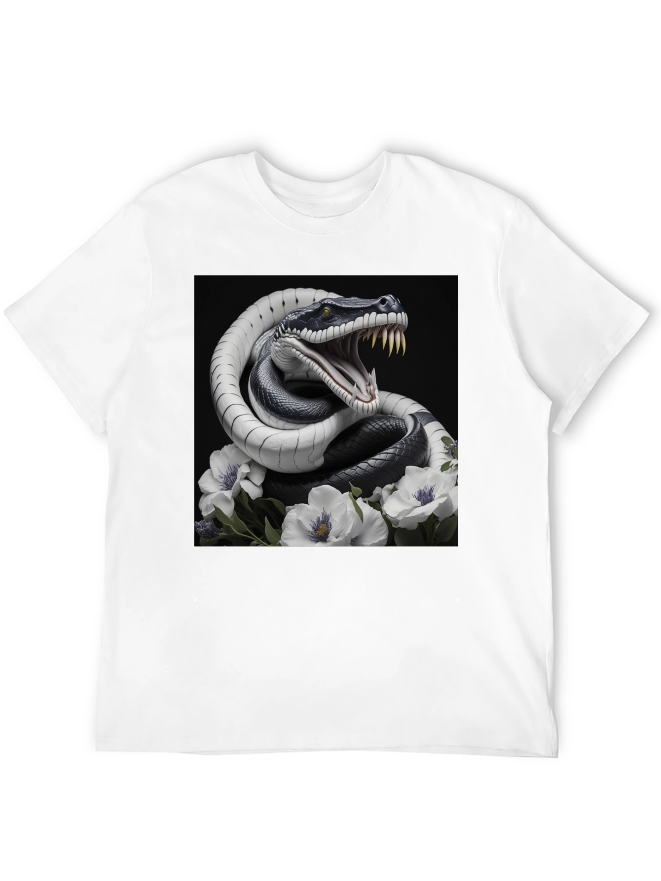 Black Snake & Floral Graphic Tee - Men's Black T-Shirt view 12