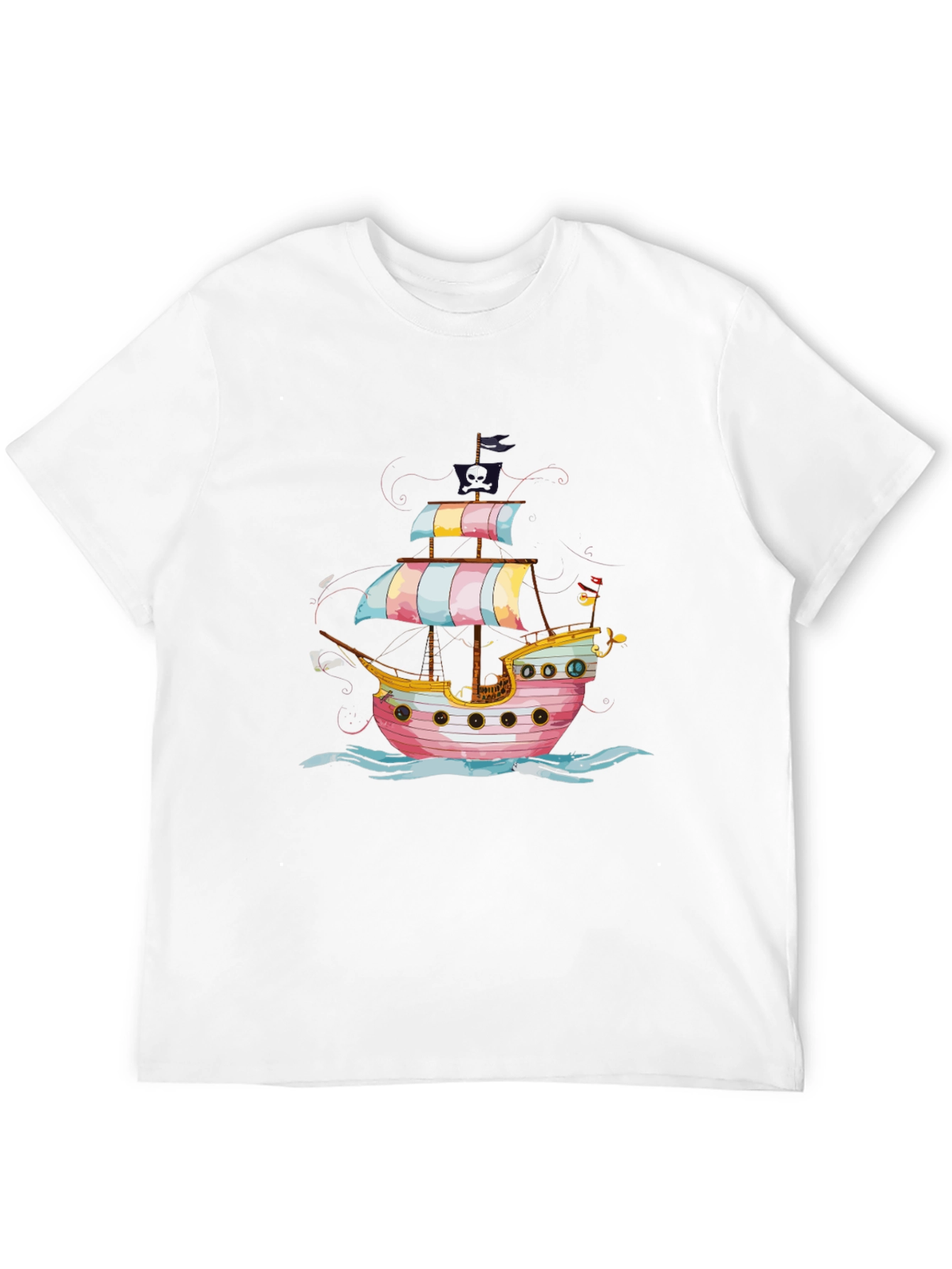Black Pirate Ship Graphic Tee - Black Cotton T-Shirt view 12