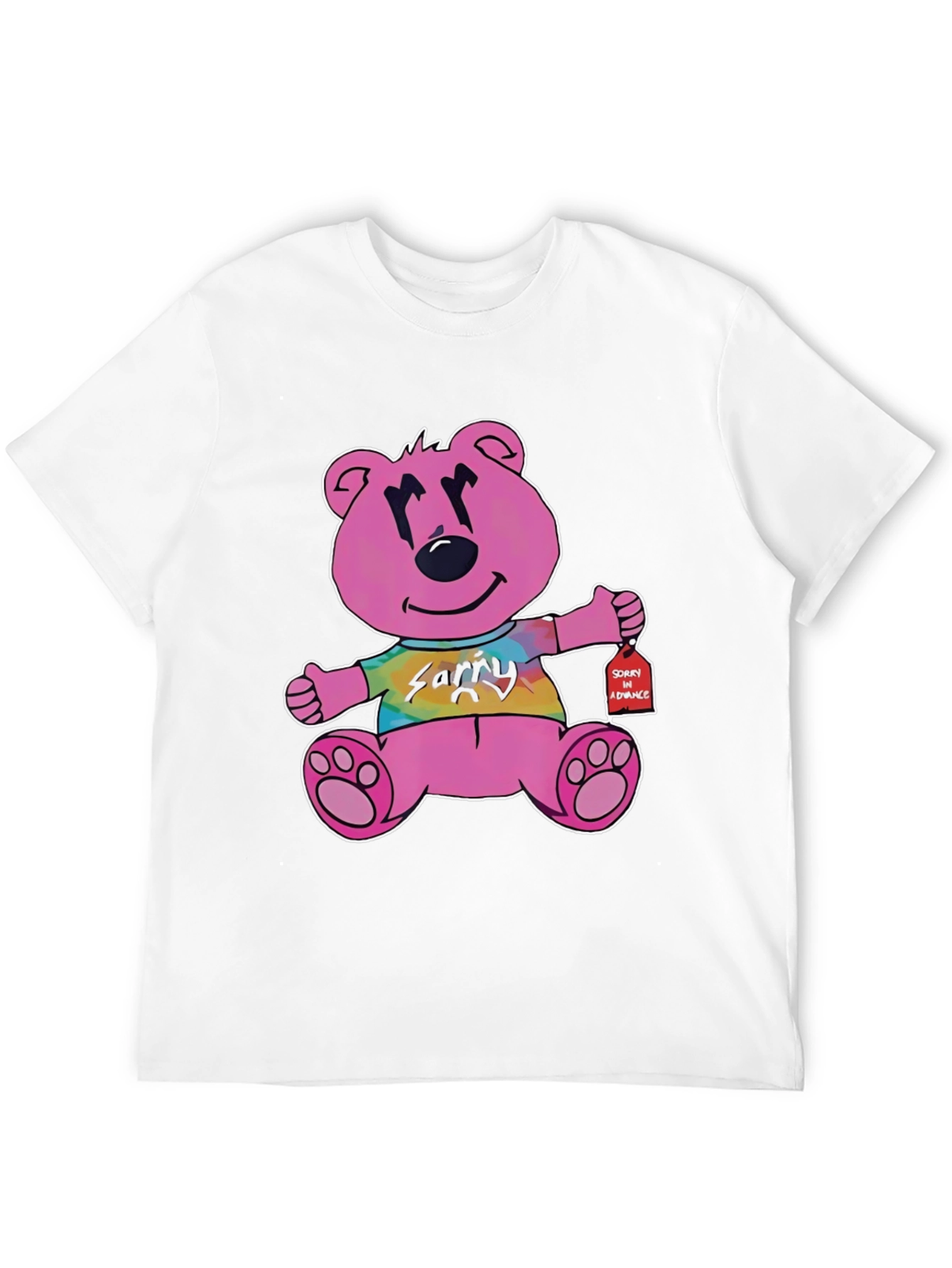 Black Novelty Graphic Tee: Pink Bear 'Sorry in Advance' view 12