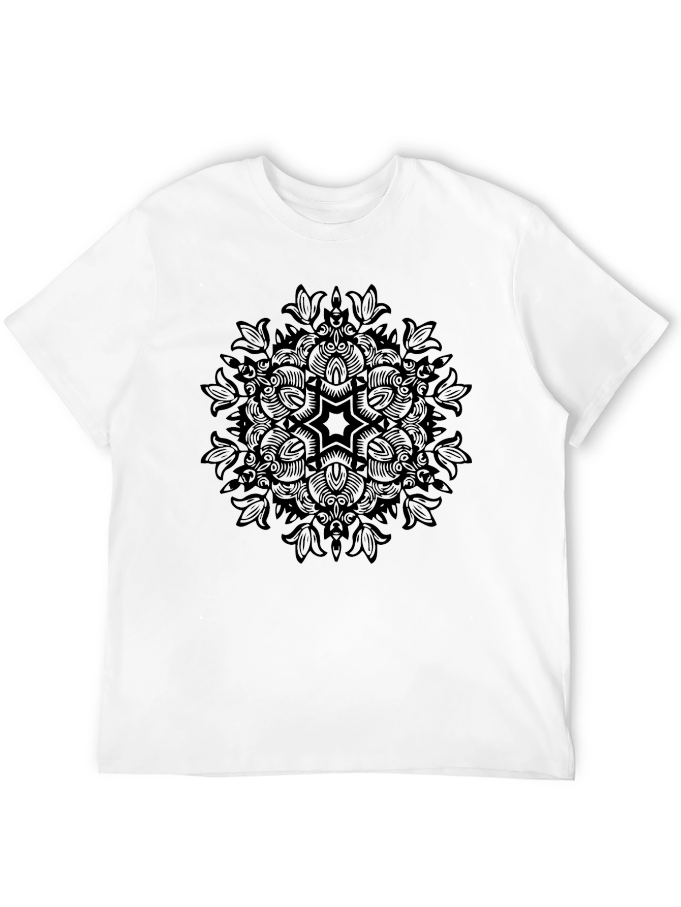 Black Men's Black Mandala Print Crew Neck T-Shirt view 12