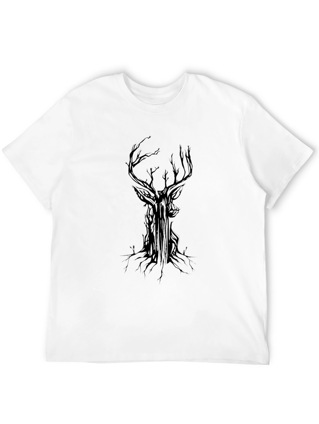 Black Men's Black T-Shirt with Stag Tree Graphic view 12