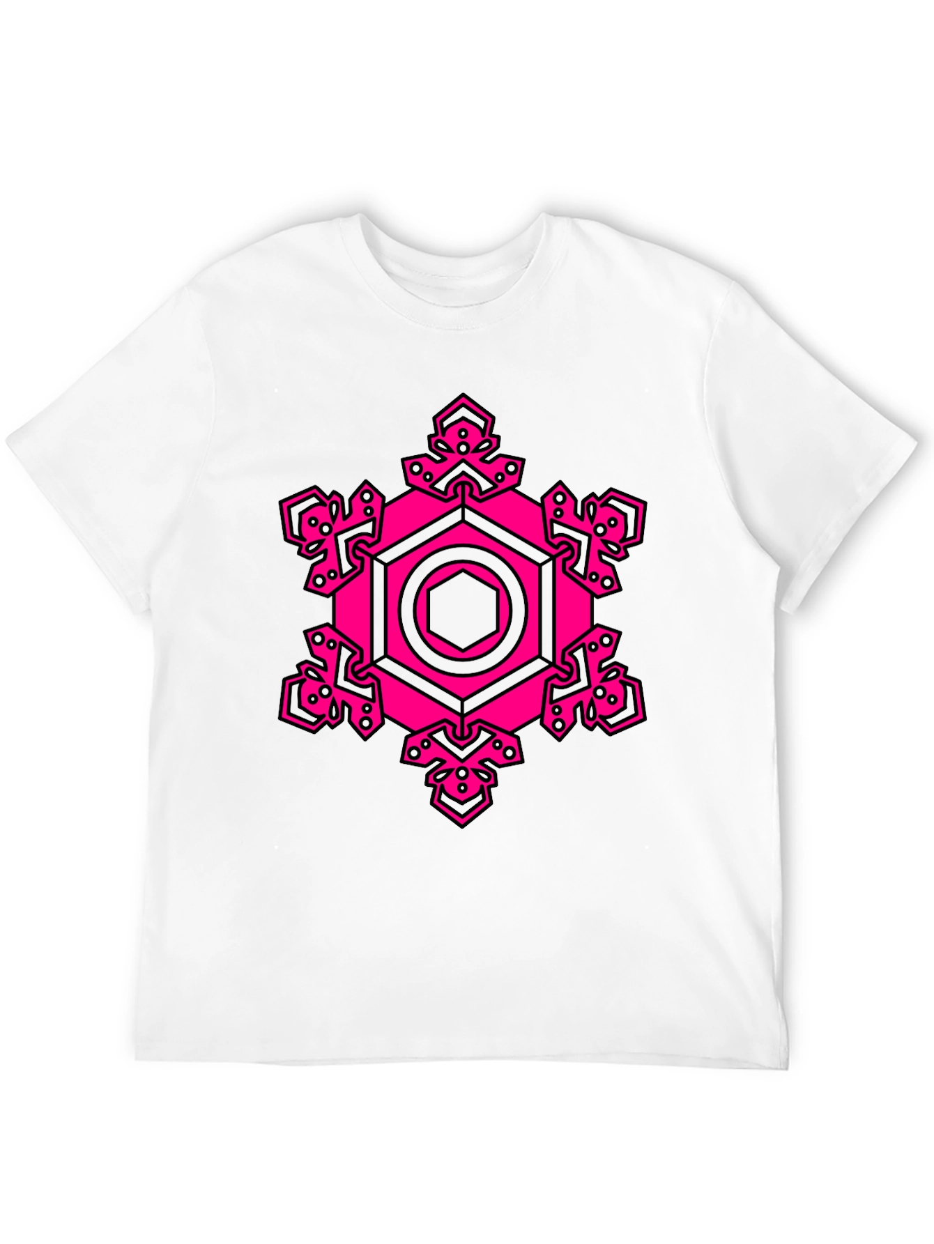 Black Geometric Pink Hexagon Graphic T-Shirt view 12