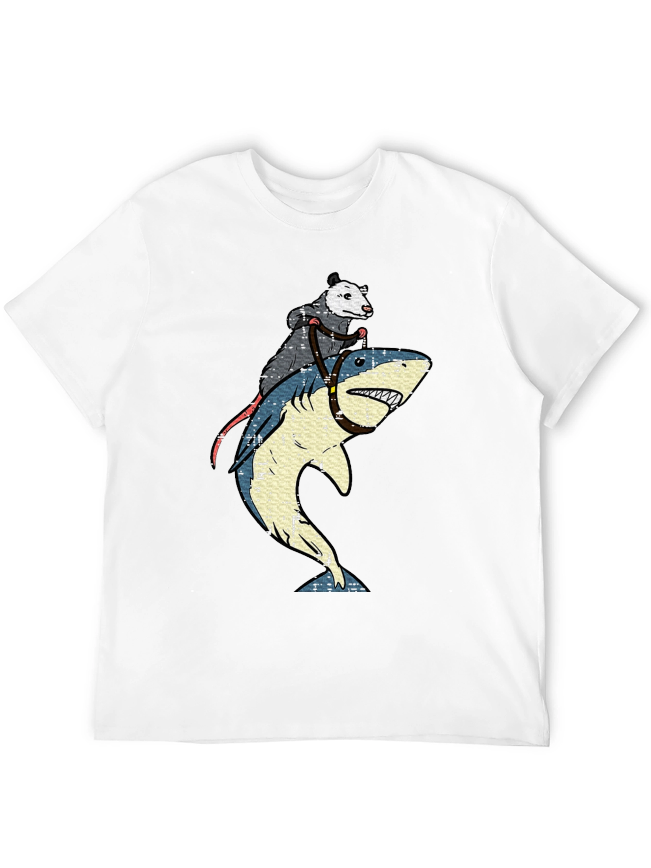Black Opossum Riding Shark Graphic T-Shirt view 12