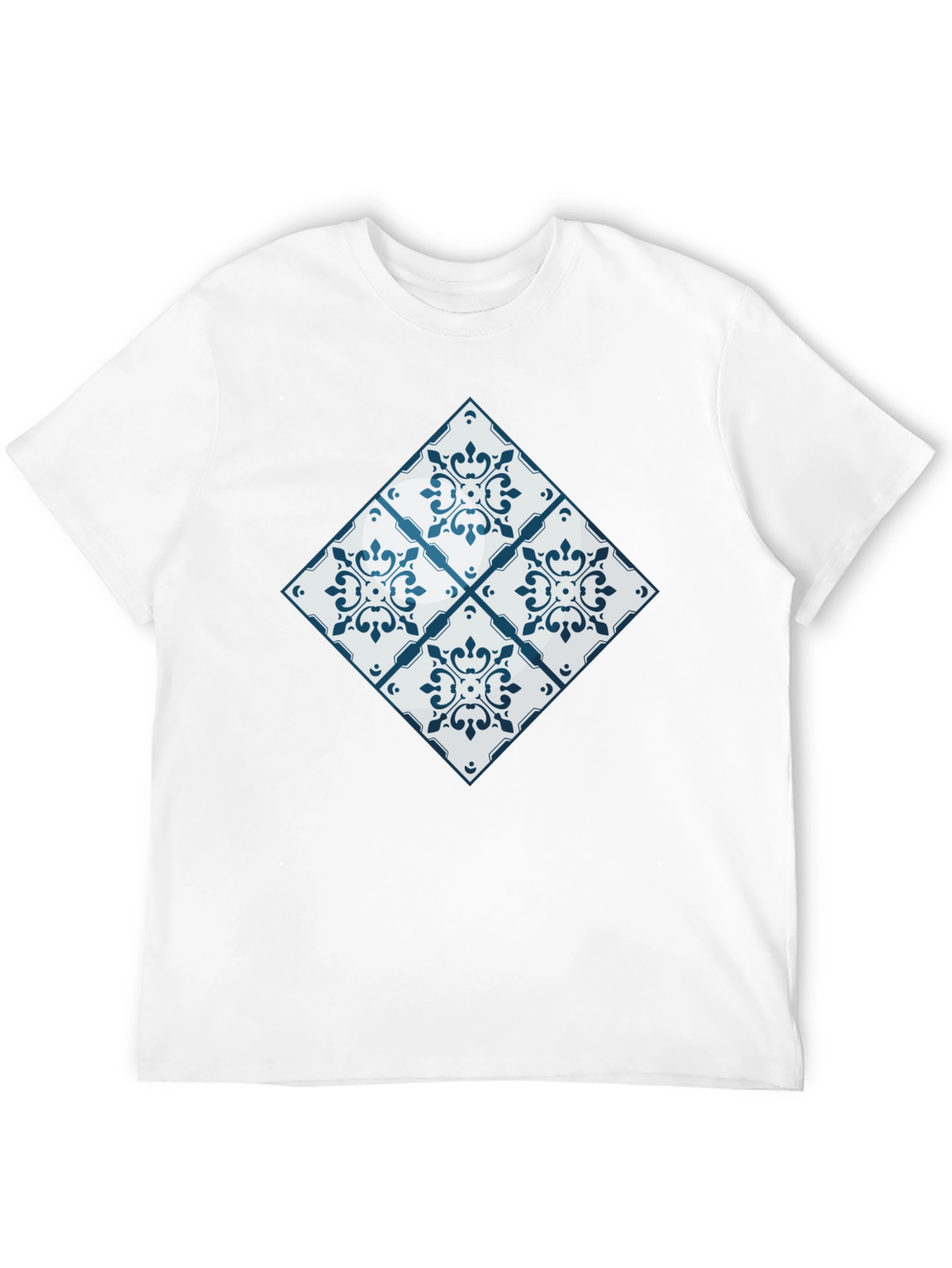Black Azulejo Tile Pattern Black T-Shirt view 12