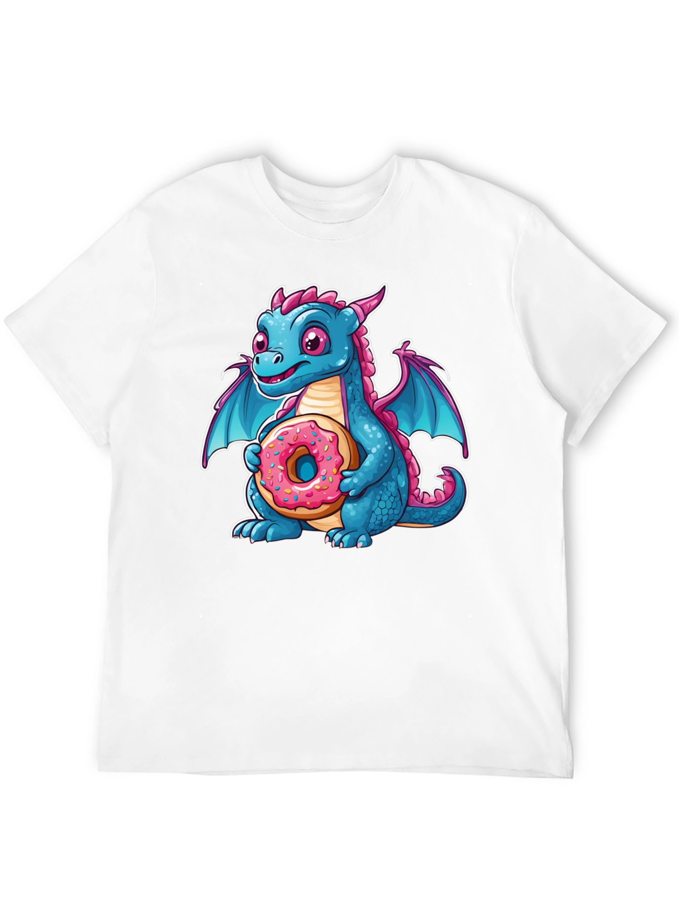 Black Cute Dragon Donut T-Shirt - Cartoon Graphic Tee view 12