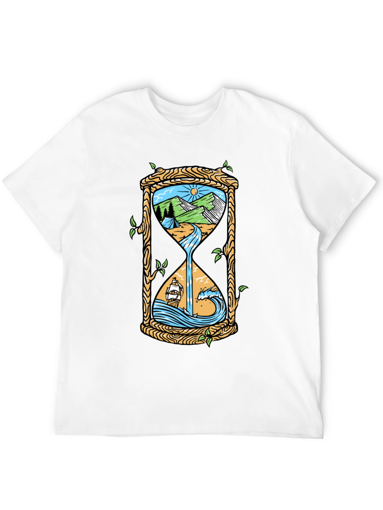 Black Nature Hourglass Graphic Tee - Unique Time Design Shirt view 12