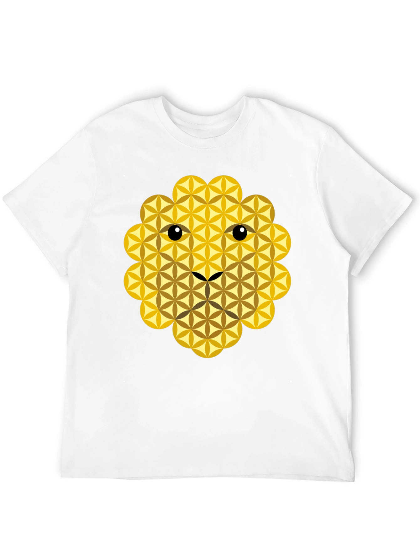 Black Geometric Flower of Life Lion Face Black T-Shirt view 12