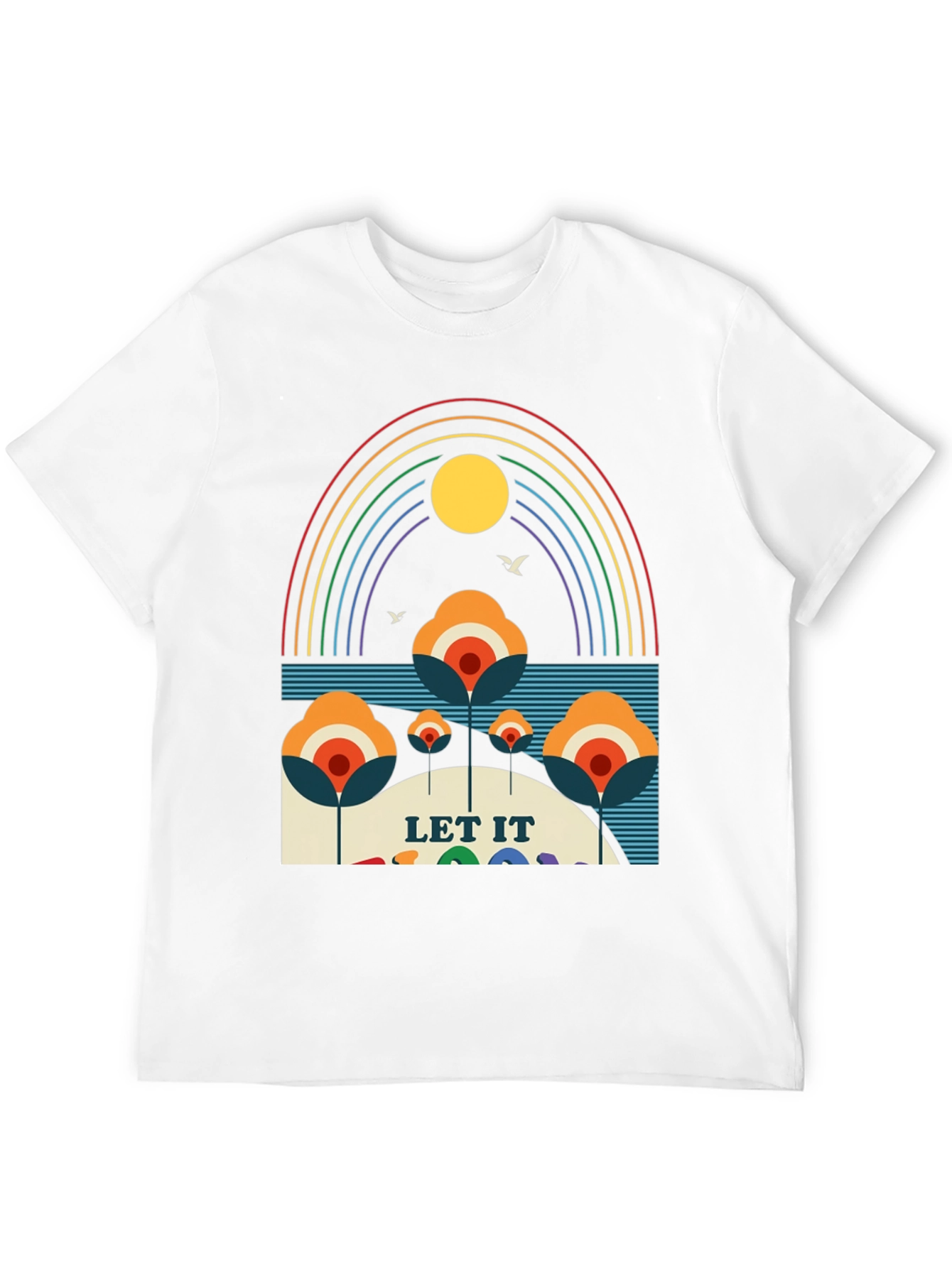 Black Retro "Let It Be" Rainbow Graphic Tee view 12