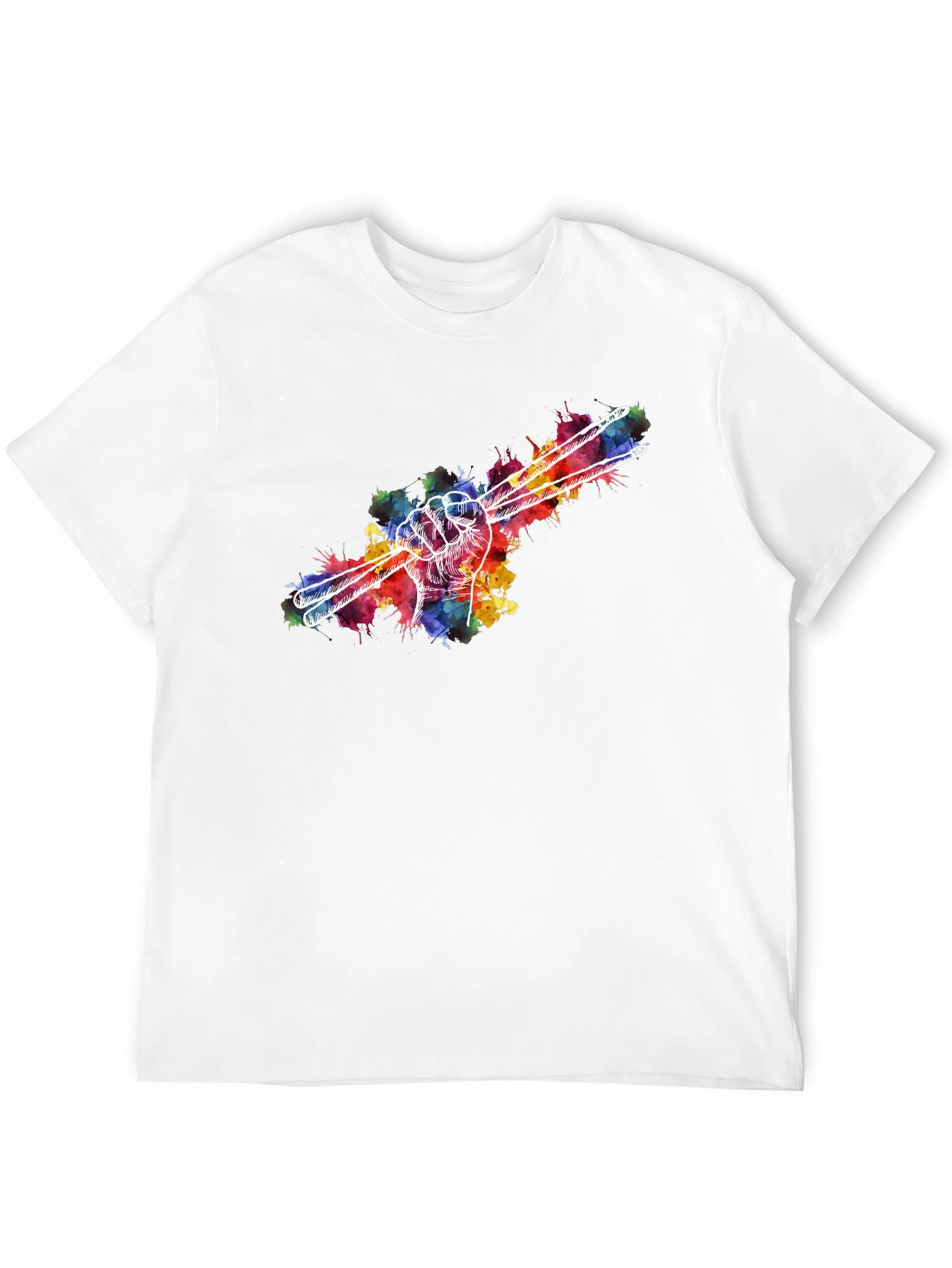 Black Drummer Hand Drumsticks Colorful T-Shirt view 12