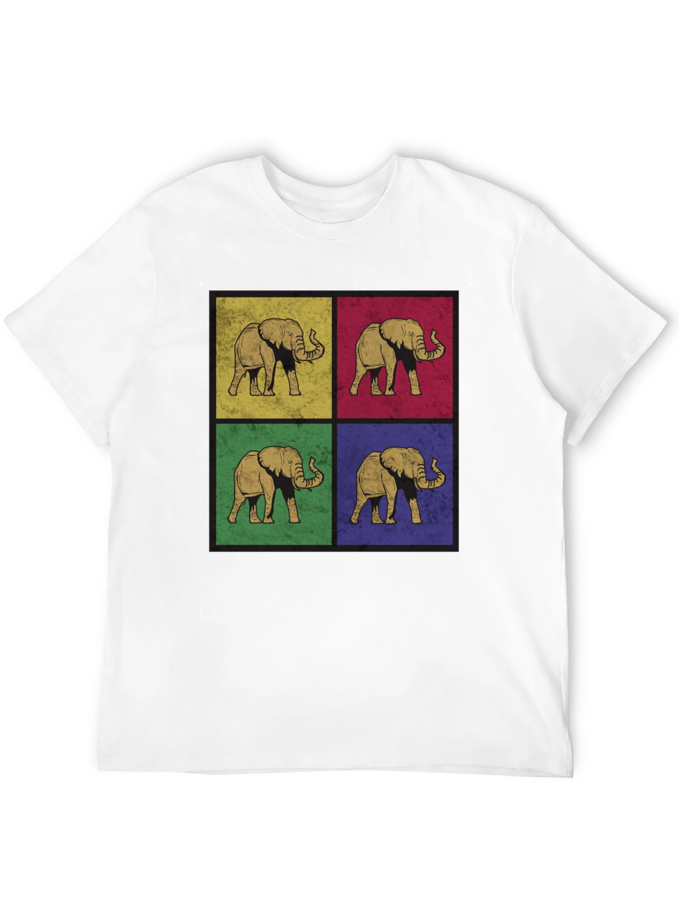 Black Retro Elephant Pop Art Print T-Shirt - Black view 12