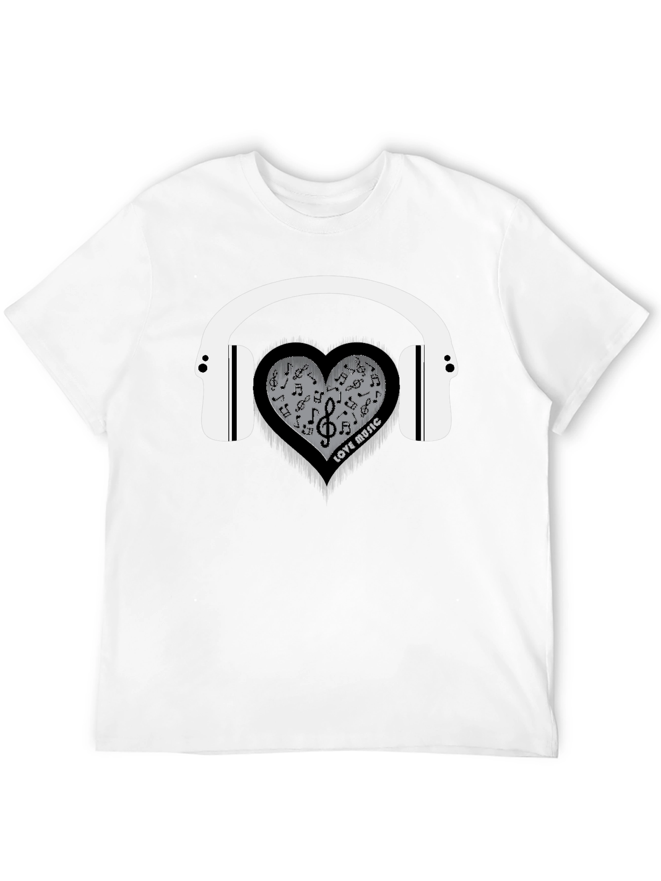 Black Love Music Heart Headphones Graphic T-Shirt view 12