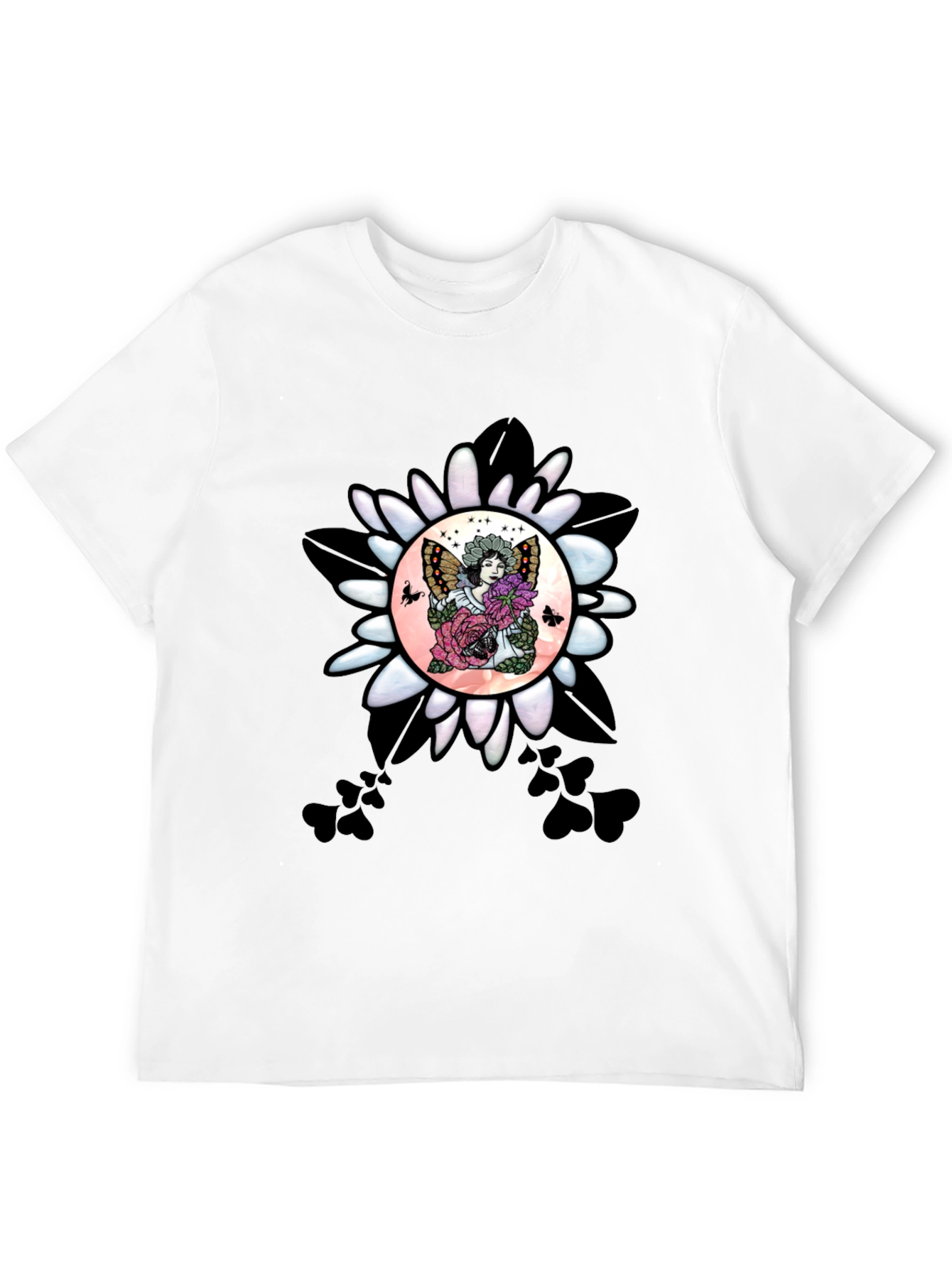 Black Floral Fairy Graphic T-Shirt - Unique Design view 12