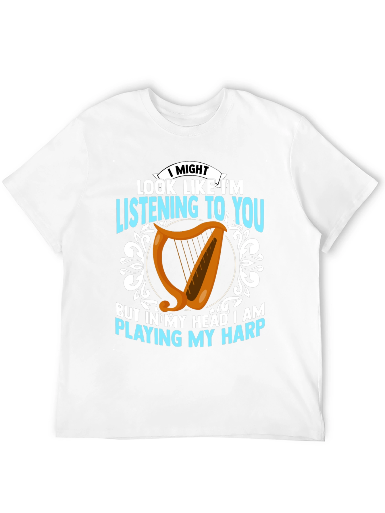 Black Harp Player T-Shirt - Musical Mind Black Tee view 12