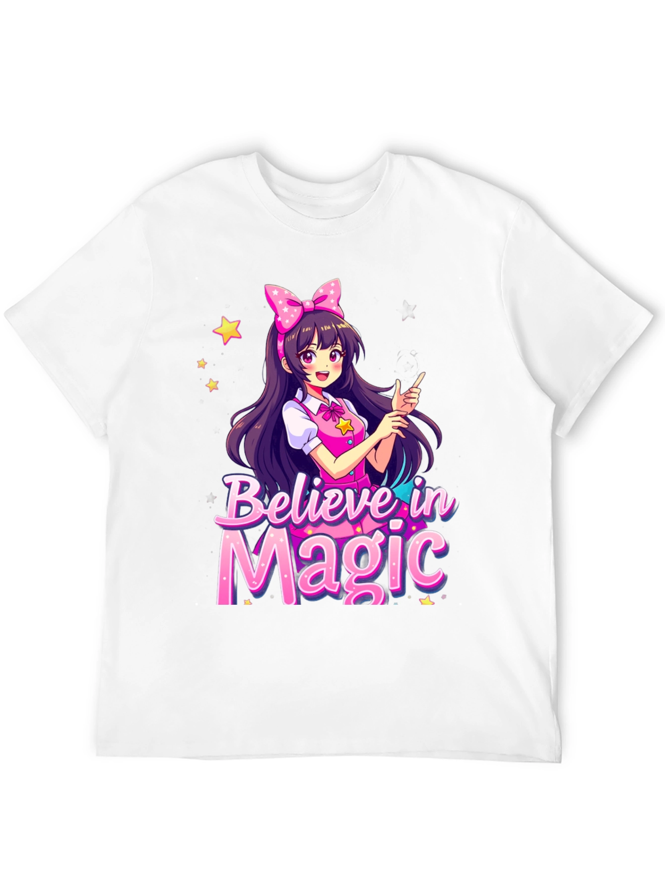 Black Believe in Magic Anime Girl Graphic T-Shirt view 12