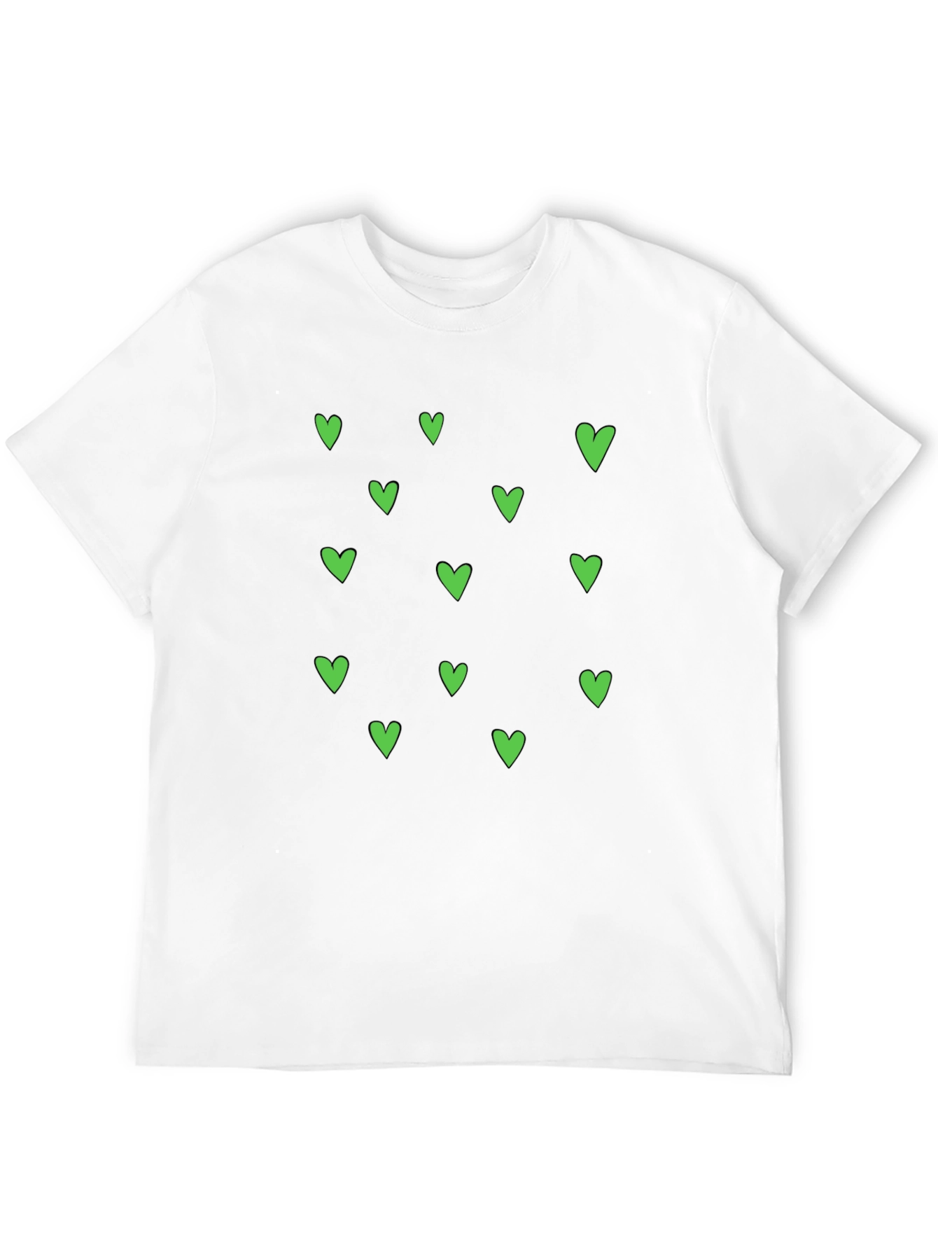 Black Green Heart Pattern Black T-Shirt view 12