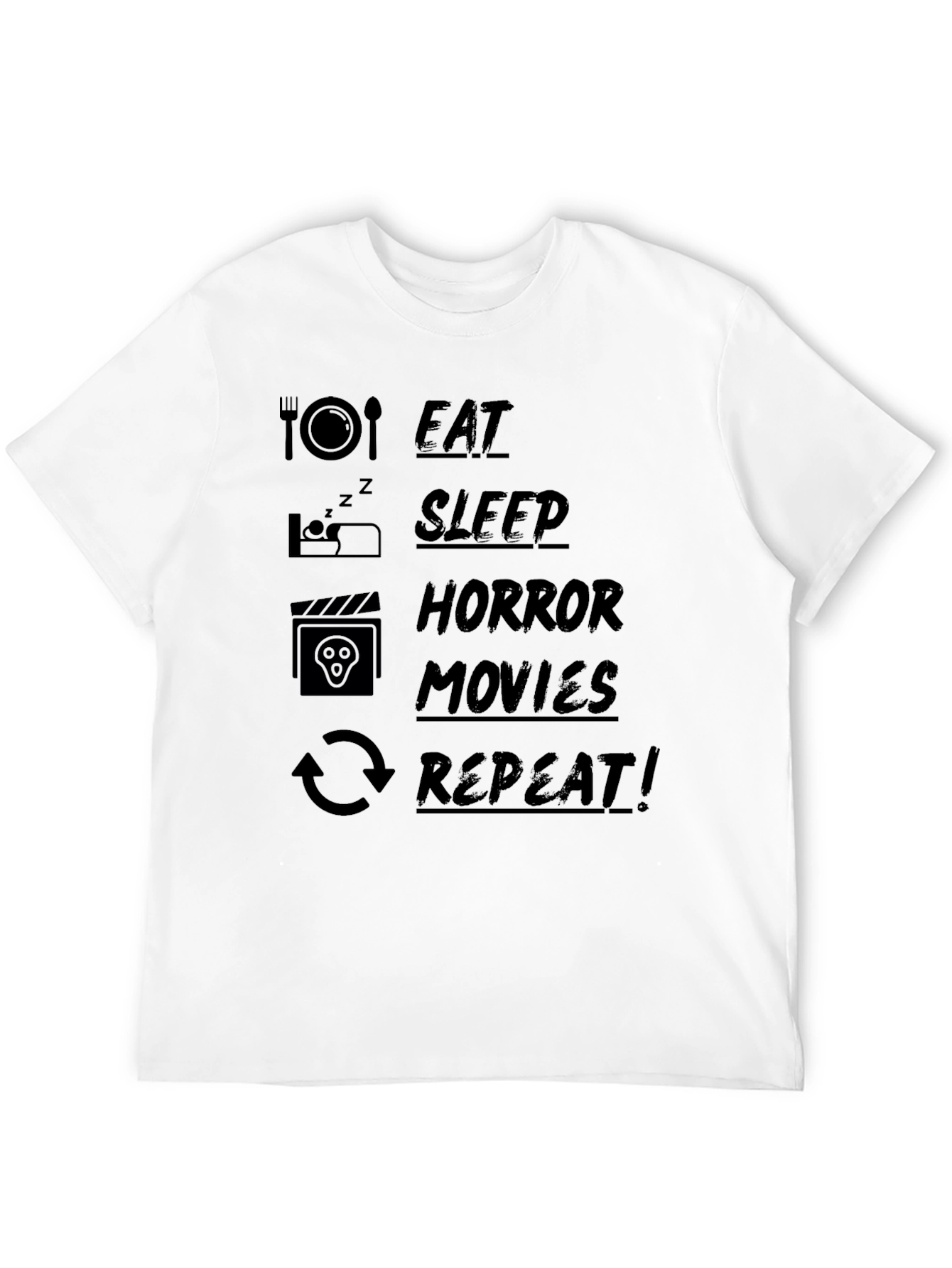 Black Eat Sleep Horror Movies Repeat Black T-Shirt view 12