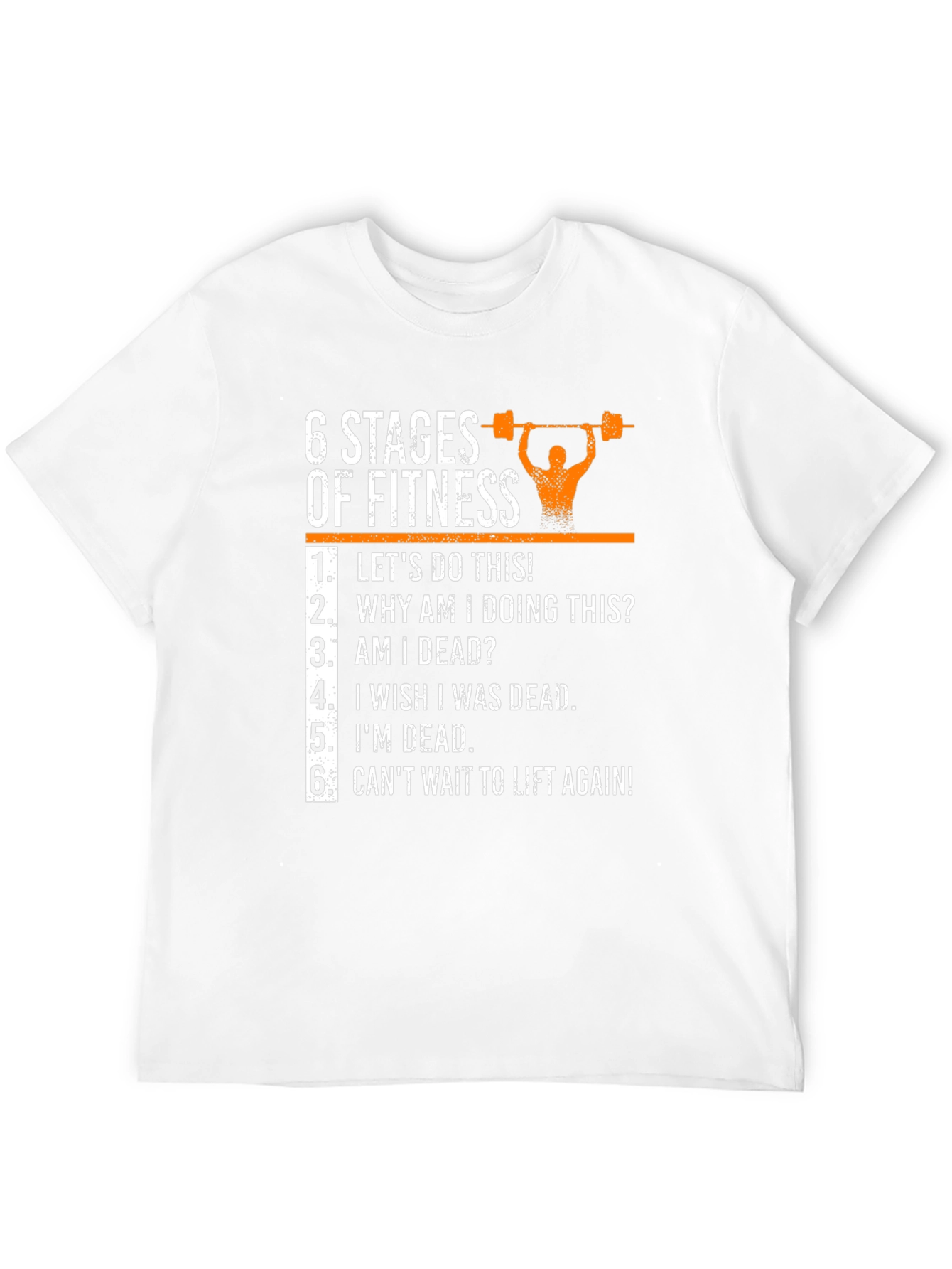 Black 6 Stages of Fitness Graphic T-Shirt - Funny Workout Tee view 12