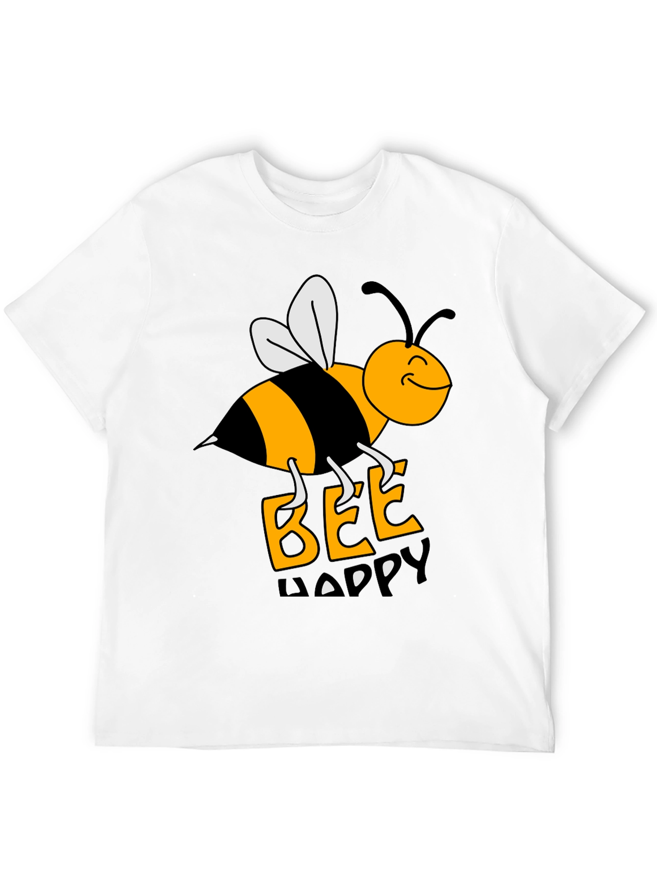 Black Bee Happy Graphic Tee - Black Cotton T-Shirt view 12