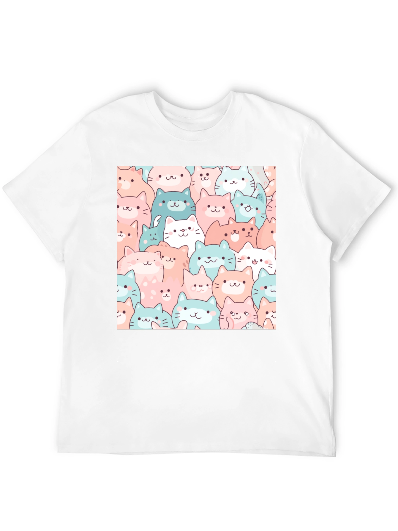 Black Cute Cats Pattern Black T-Shirt view 12