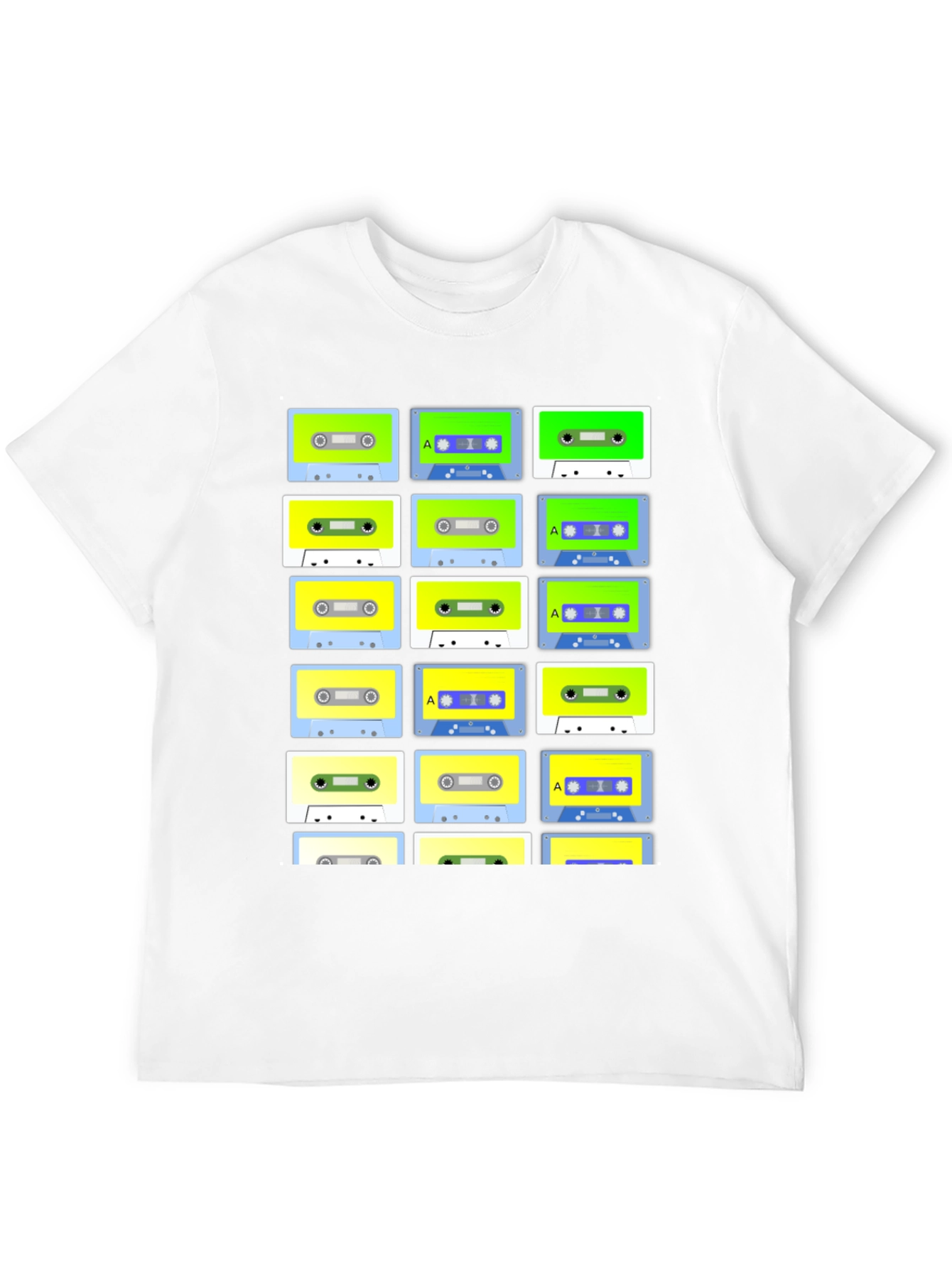 Black Retro Cassette Tape Pattern Black T-Shirt view 12