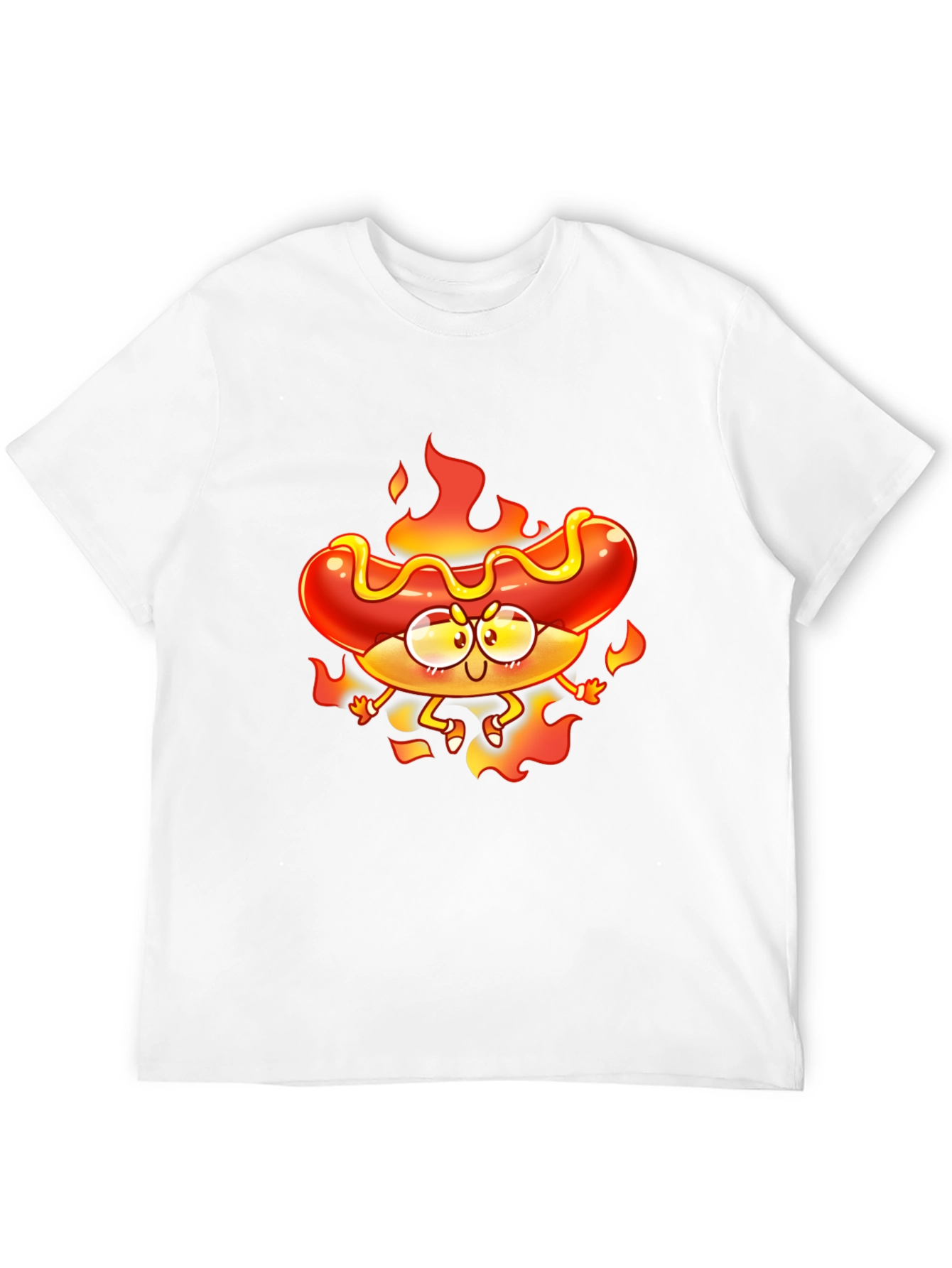 Black Flaming Hotdog Cartoon Graphic T-Shirt view 12