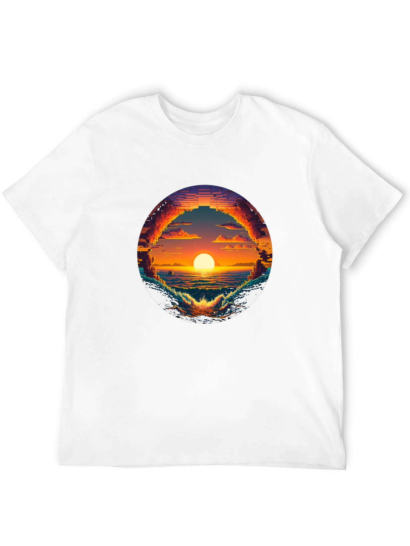 Black Pixel Sunset Graphic Tee - Retro Style view 12