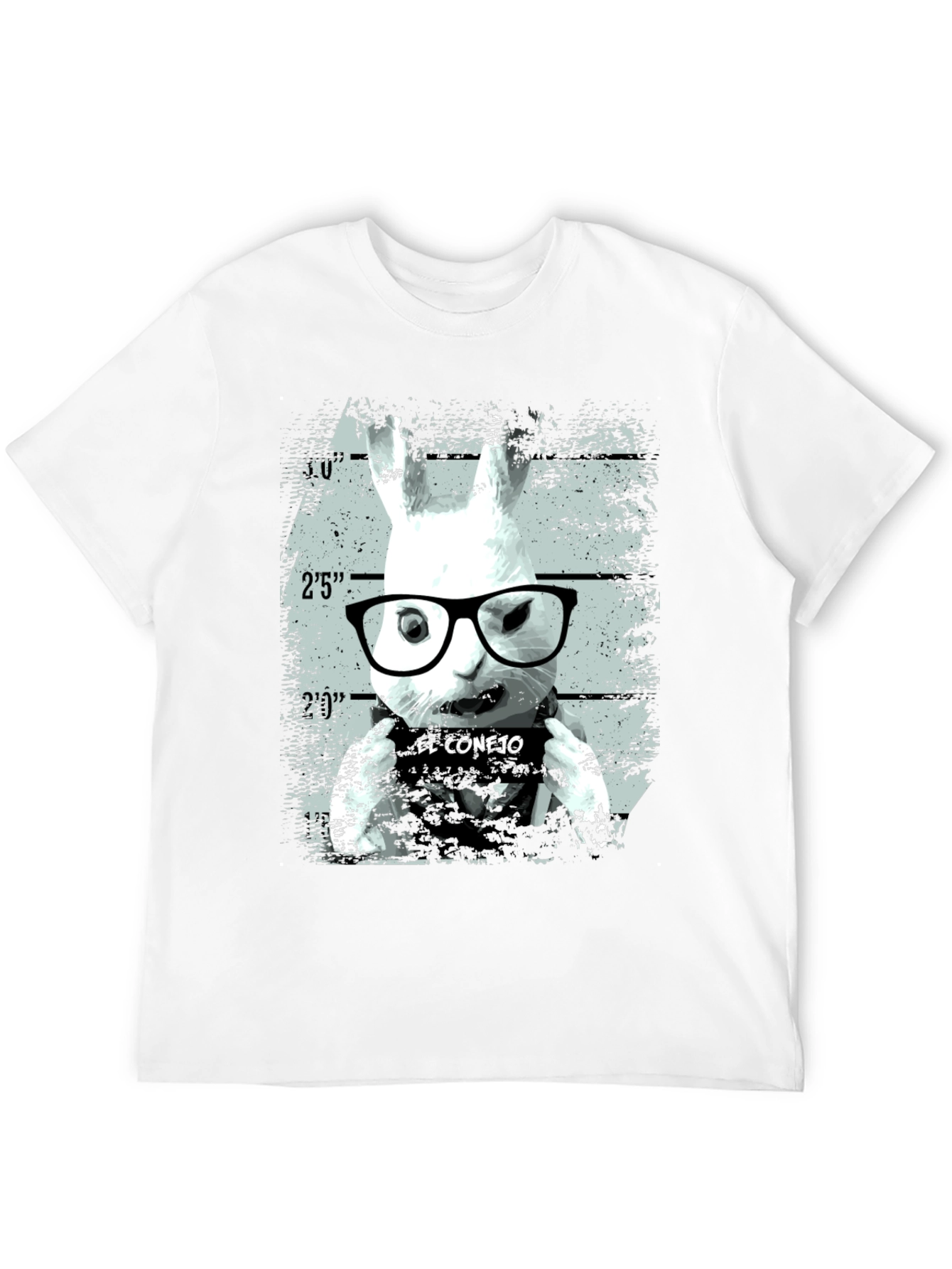Black Funny Rabbit Mugshot Graphic Tee - Black view 12