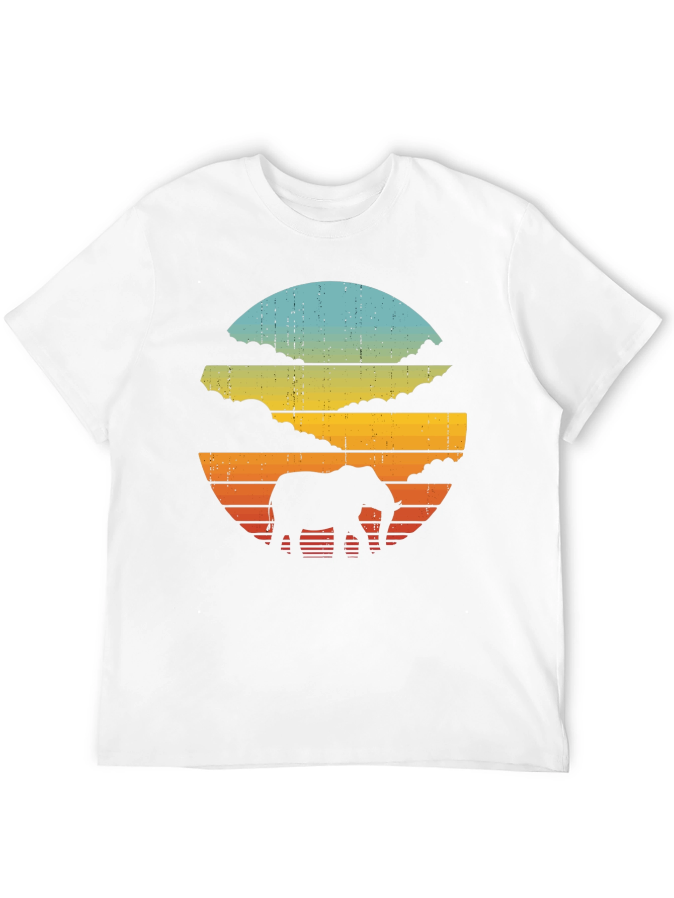 Black Retro Elephant Sunset Black T-Shirt view 12