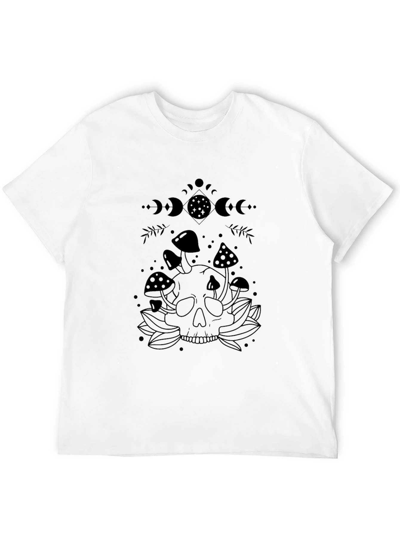 Black Mushroom Skull Graphic Tee - Unisex Black T-Shirt view 12