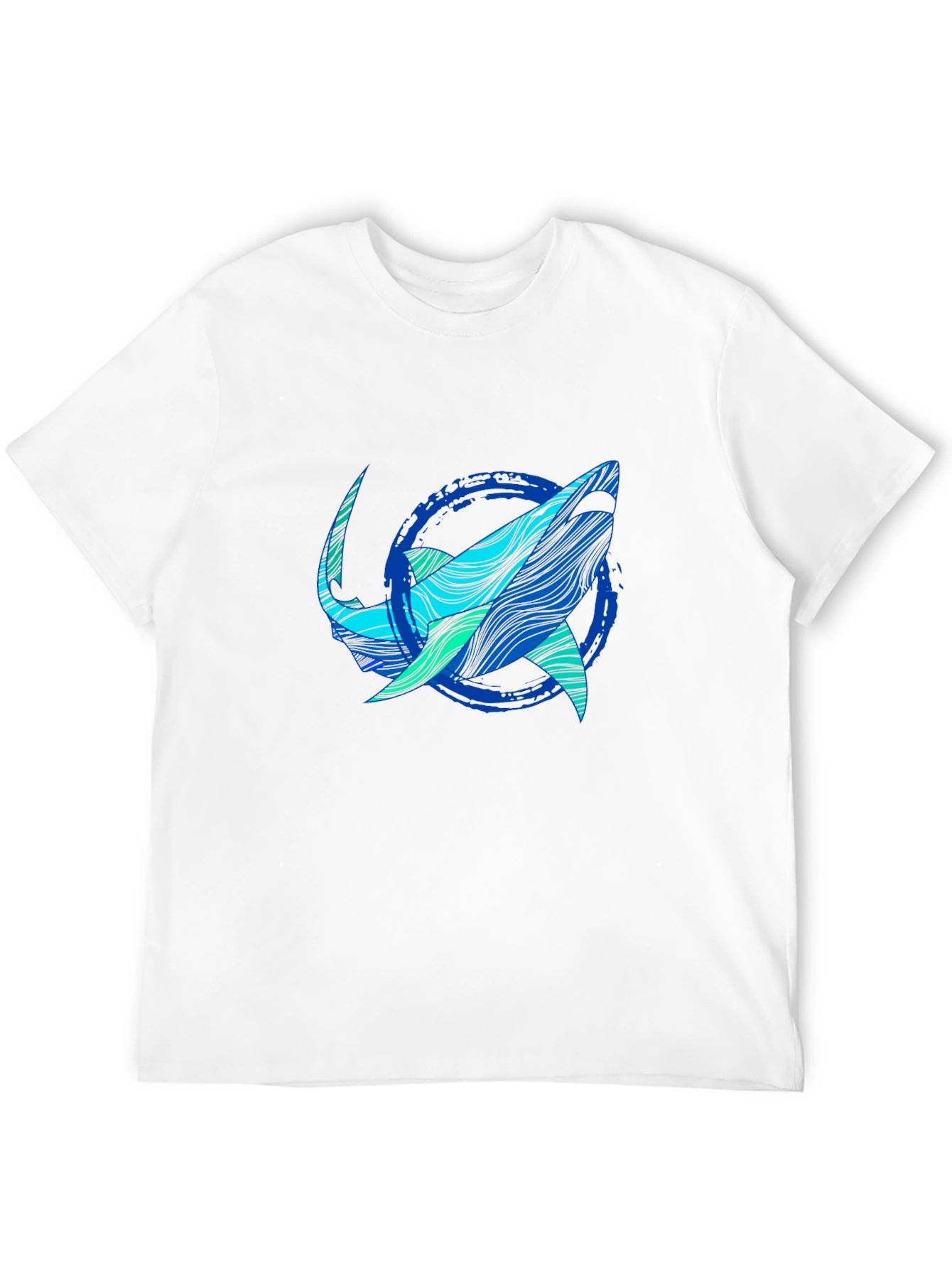 Black Shark Graphic Print Tee - Stylish Blue Wave Design view 12