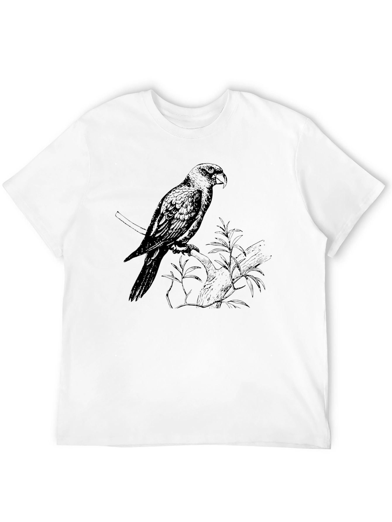 Black Men's Black T-Shirt with Parrot Print view 12
