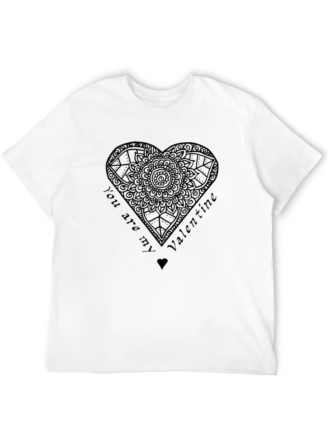 Black Valentine's Day Heart Mandala Men's Black T-Shirt view 12